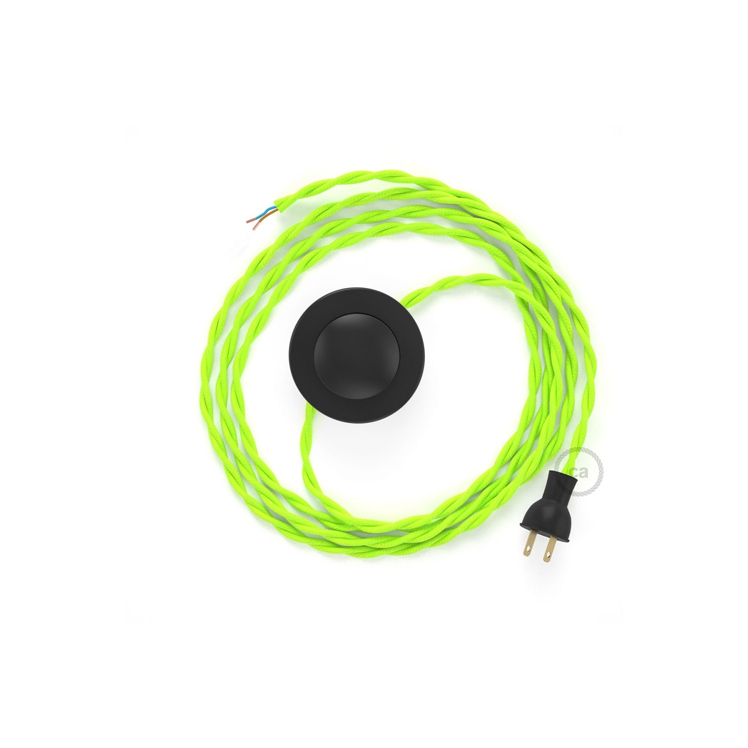 Cableado para lámpara de piso, cable TF10 Rayón Amarillo Fluo 3 m. Elige tu el color de la clavija y del interruptor!