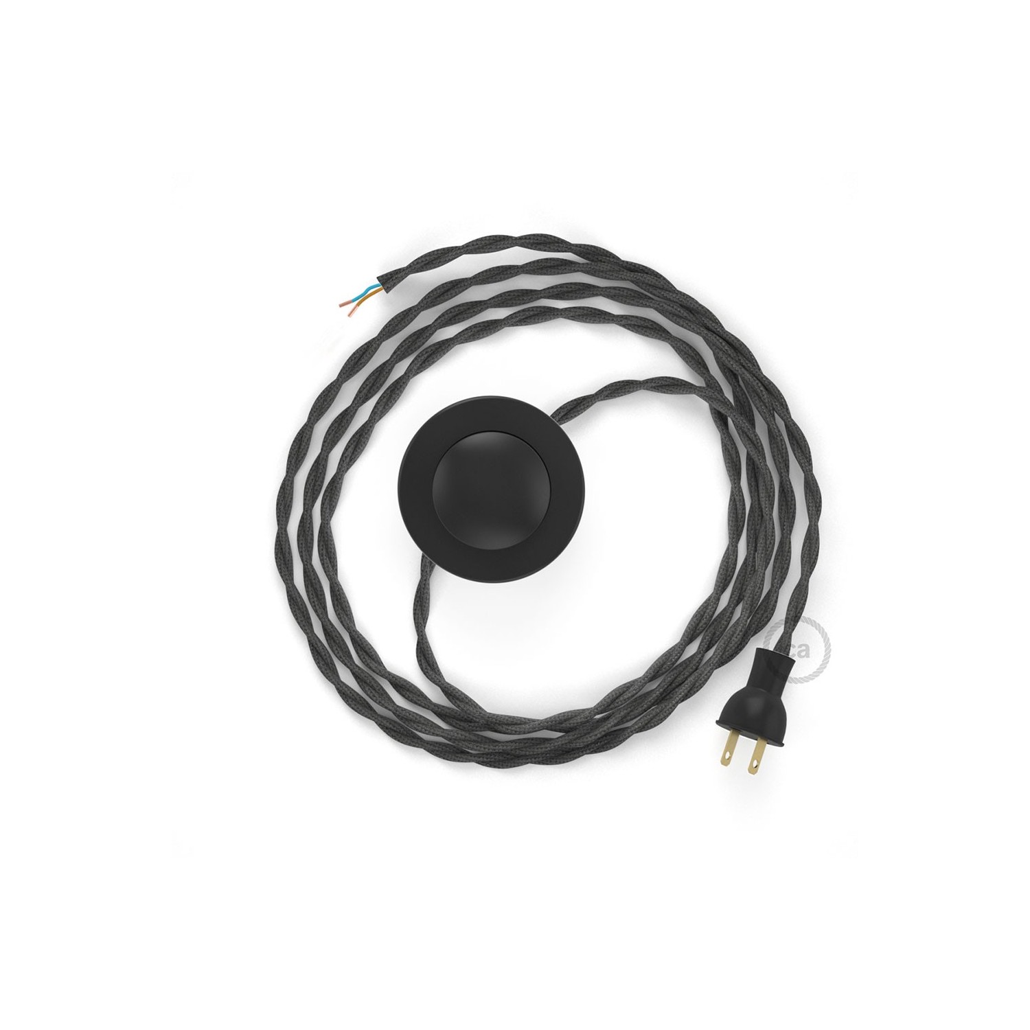 Cableado para lámpara de piso, cable TM26 Rayón Gris Oscuro 3 m. Elige tu el color de la clavija y del interruptor!