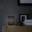 Posaluce en metal cobre con pantalla cilíndrica Tela negra, cable textil, interruptor y clavija bipolar