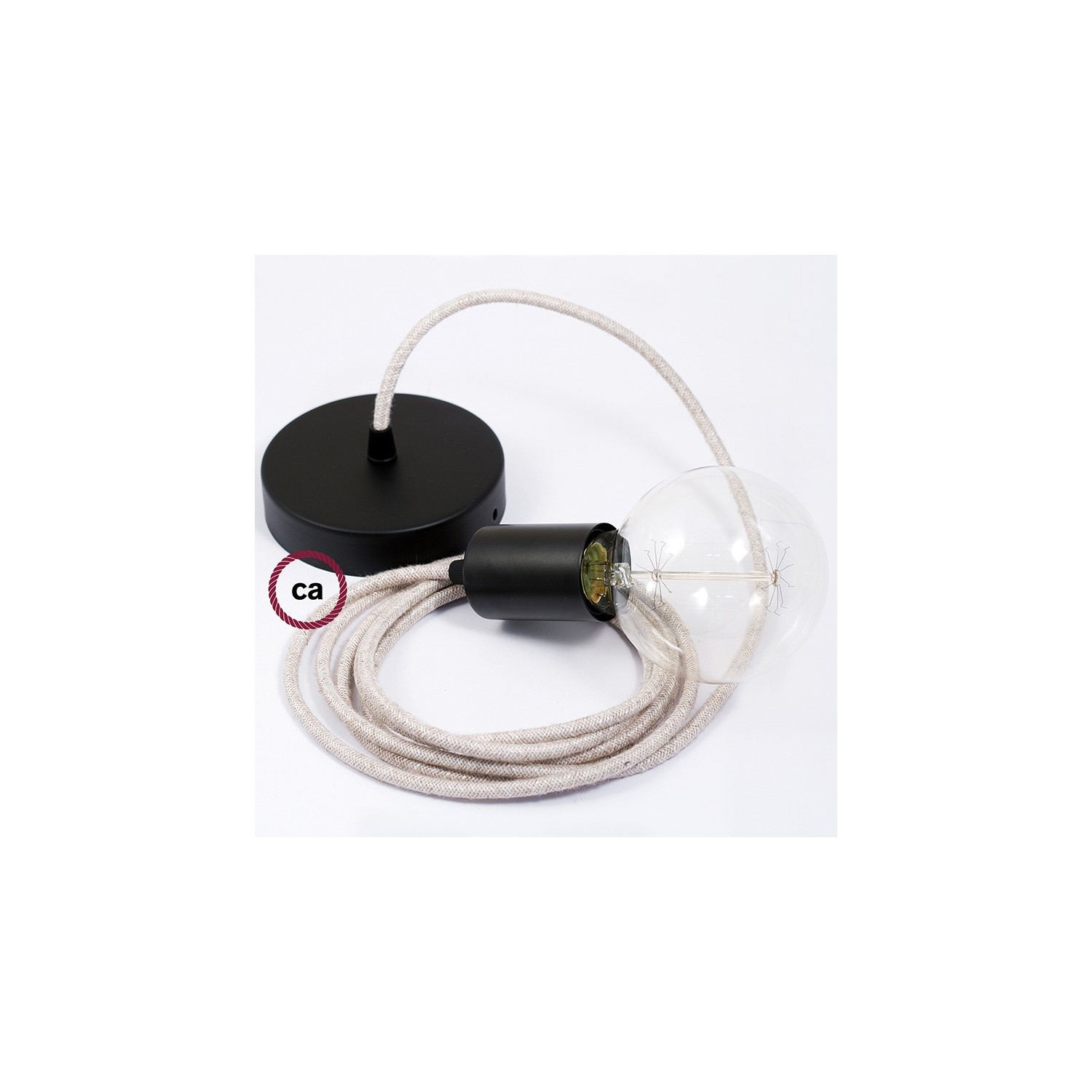 Pendel único, lámpara colgante cable textil Neutro en Lino Natural RN01