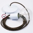 Pendel único, lámpara colgante cable textil Café en Lino Natural RN04