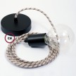 Pendel único, lámpara colgante cable textil Rayas Corteza RD53