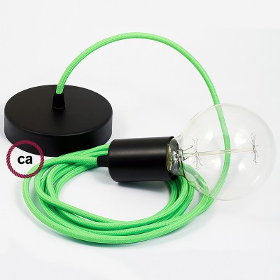 Pendel único, lámpara colgante cable textil Verde Fluorescente RF06