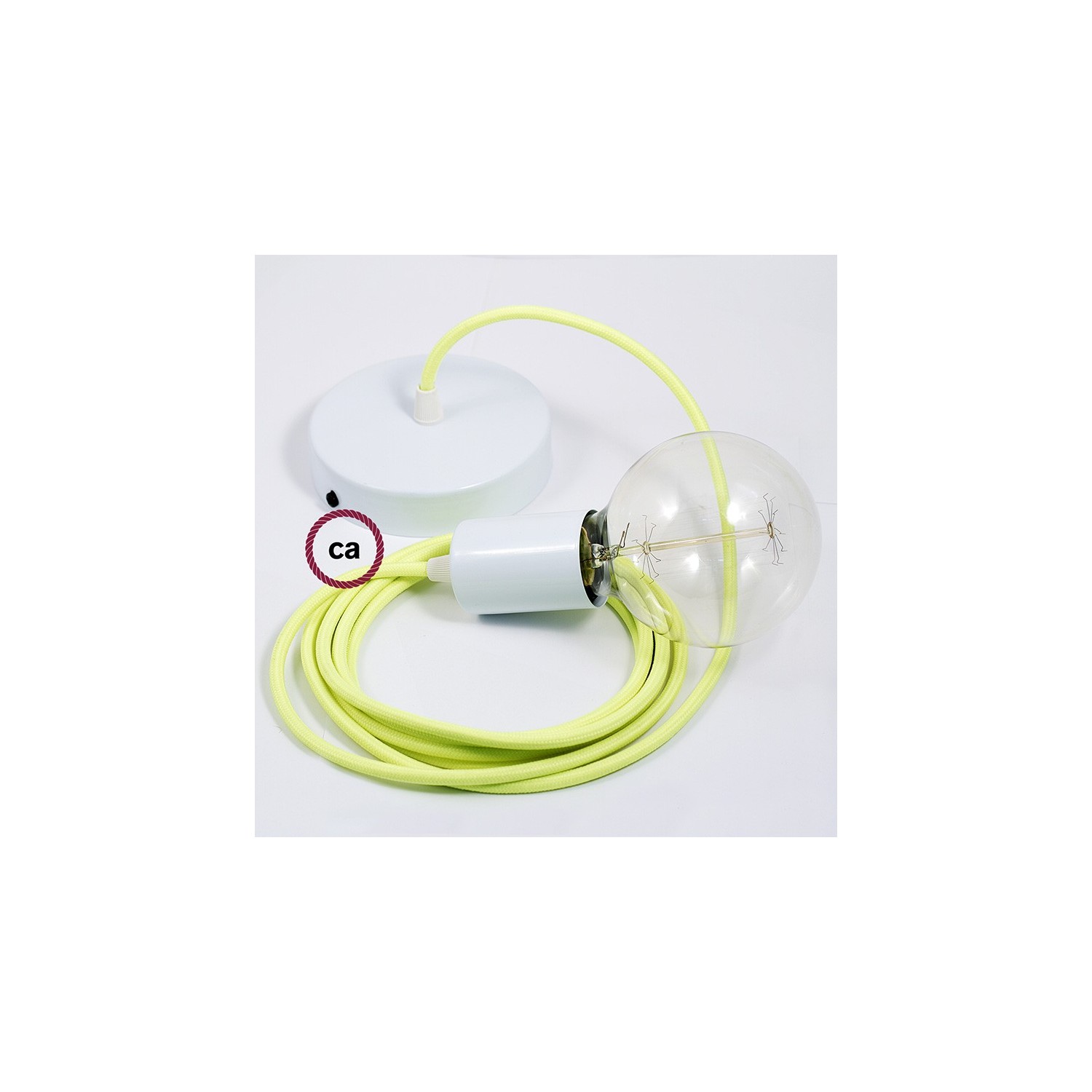 Pendel único, lámpara colgante cable textil Amarillo Fluorescente RF10