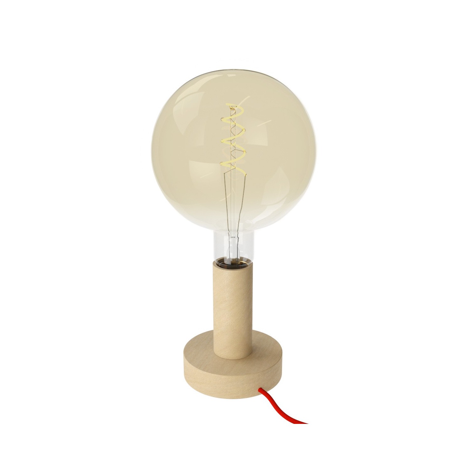 Posaluce Wood M, lámpara de mesa de madera con cable textil, interruptor y clavija