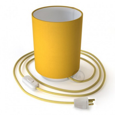 Posaluce de metal con pantalla de cilindro Amarillo Brillante, completo con cable textil, interruptor y clavija