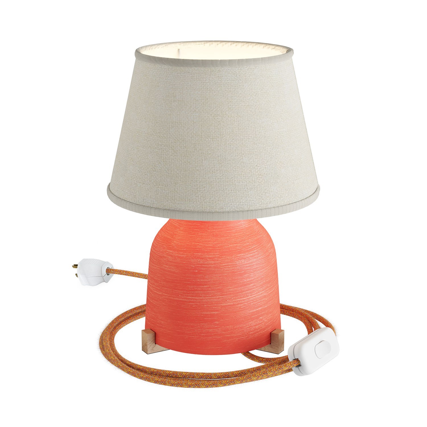 Lámpara de mesa de cerámica Vaso con pantalla o caperuza Impero, completa con cable textil, interruptor y enchufe