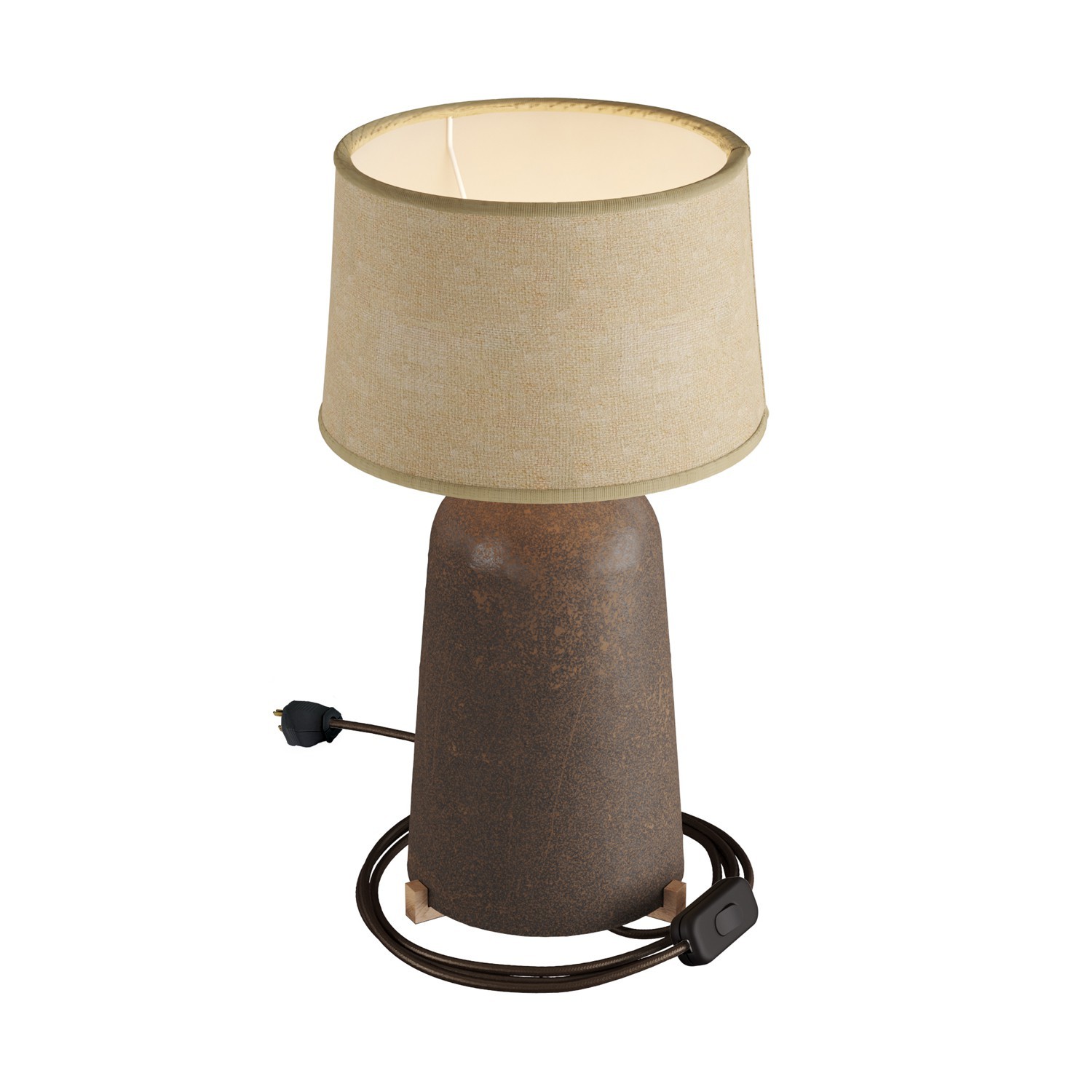 Lámpara de mesa de cerámica Bottiglia con pantalla o caperuza de lámpara Athena, completa con cable textil interruptor y enchufe