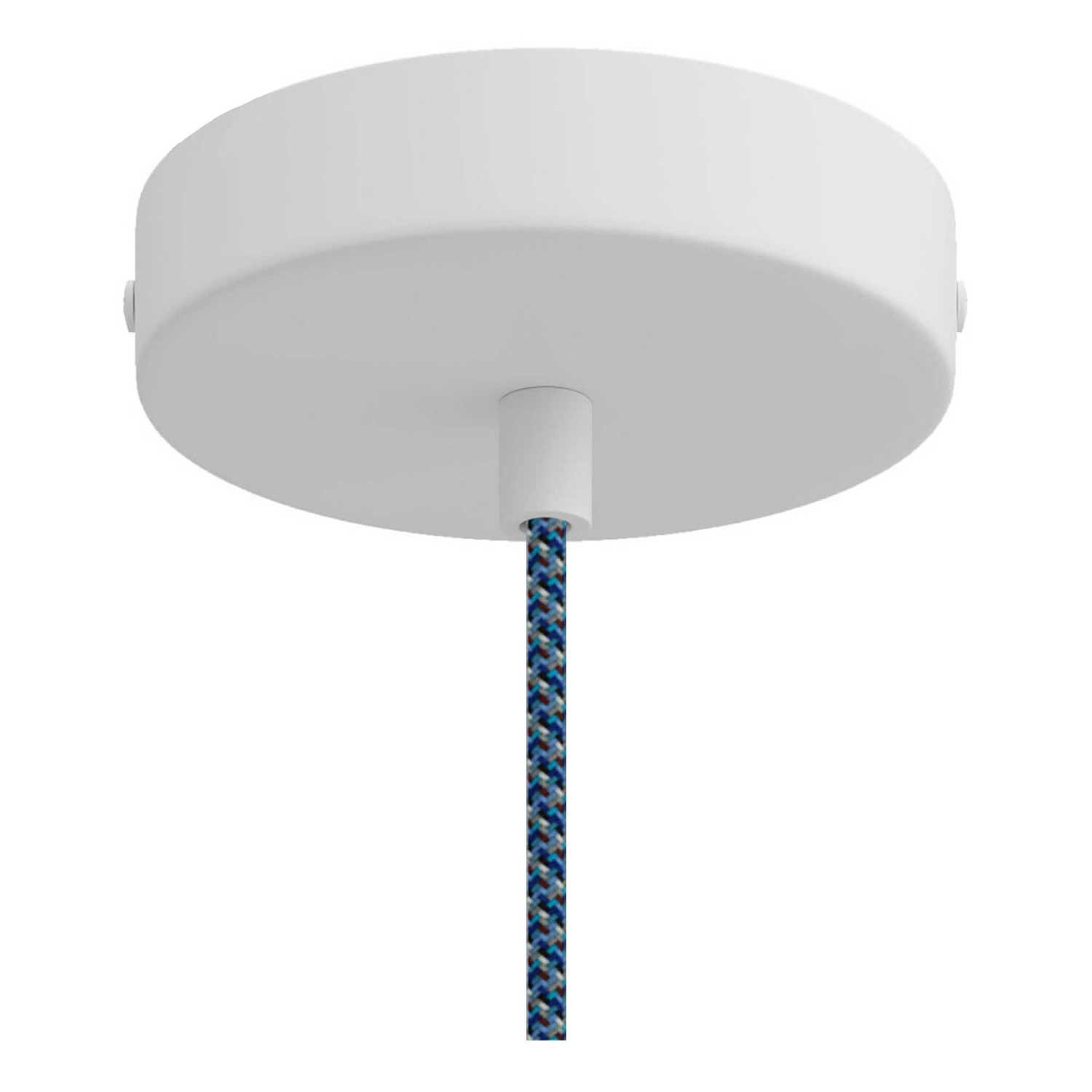 Lámpara colgante con cable textil, pantalla Sfera XS en fibra de poliéster y acabados metálicos