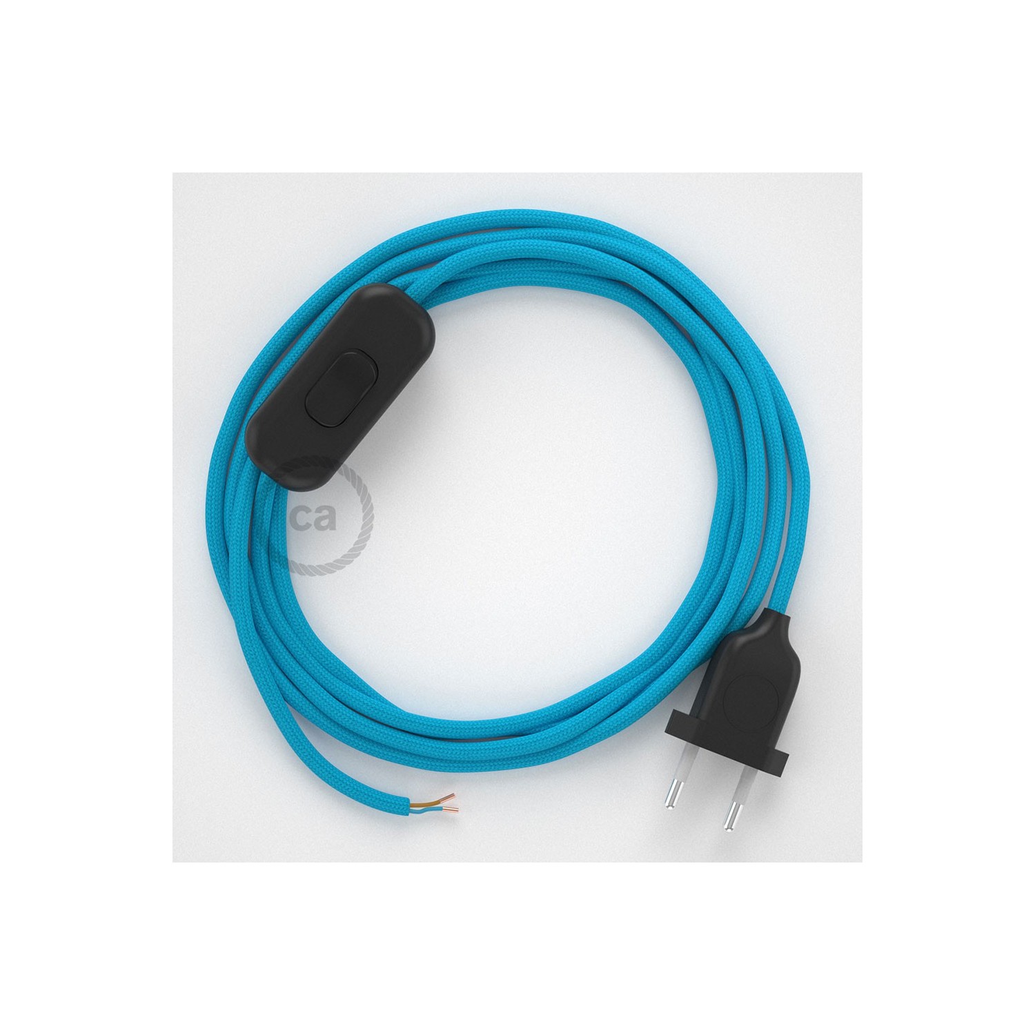 Cableado para lámpara, cable RM11 Efecto Seda Celeste 1,8m. Elige tu el color de la clavija y del interruptor!