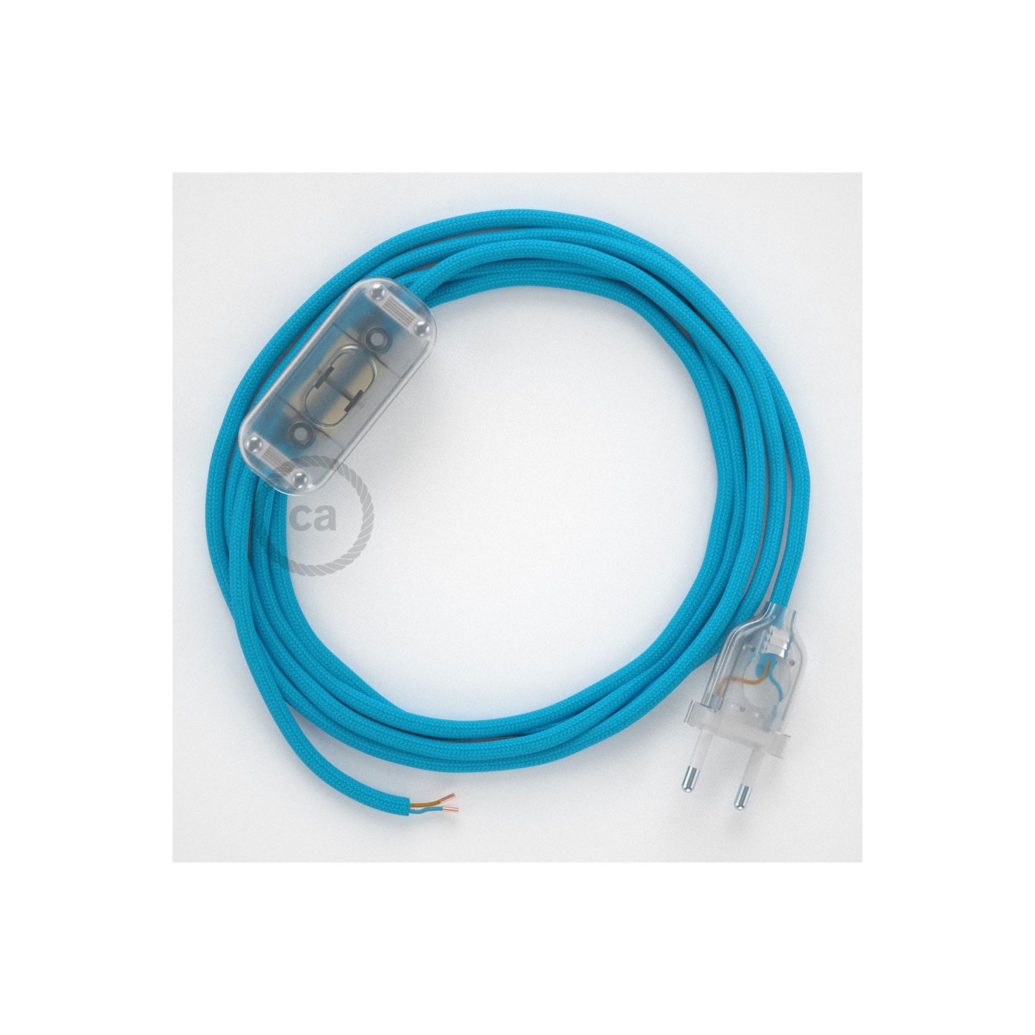 Cableado para lámpara, cable RM11 Efecto Seda Celeste 1,8m. Elige tu el color de la clavija y del interruptor!