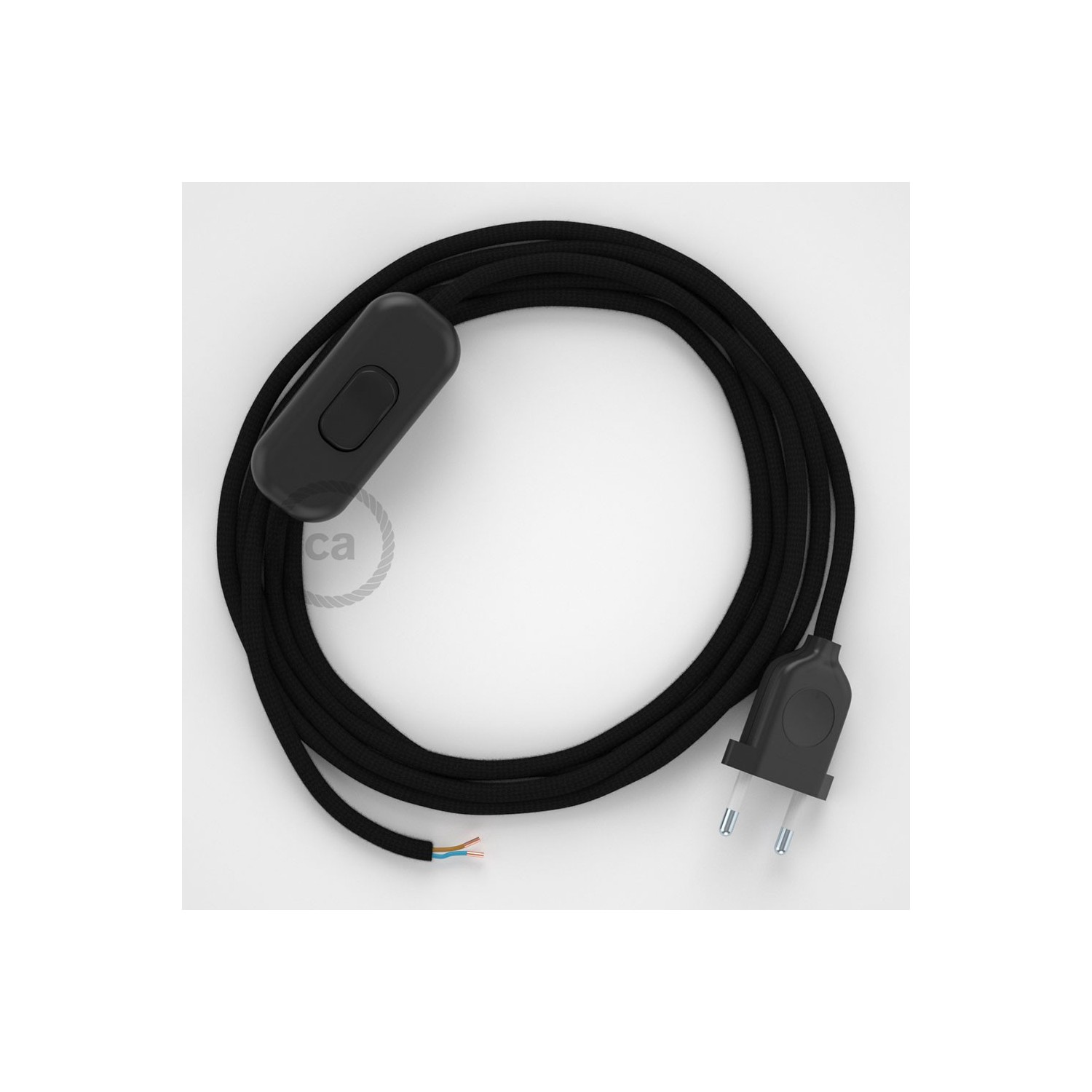 Cableado para lámpara, cable RM04 Efecto Seda Negro 1,8m. Elige tu el color de la clavija y del interruptor!