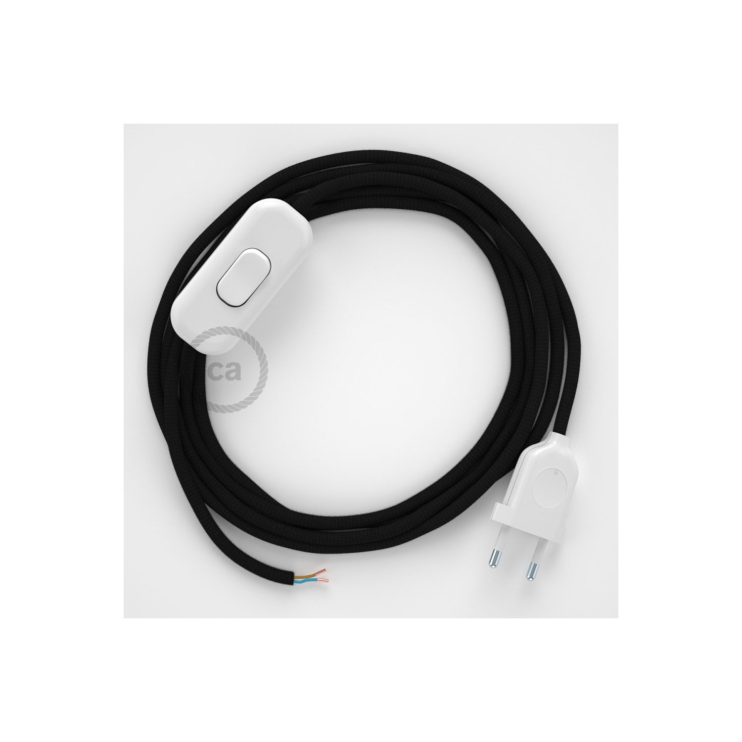 Cableado para lámpara, cable RM04 Efecto Seda Negro 1,8m. Elige tu el color de la clavija y del interruptor!