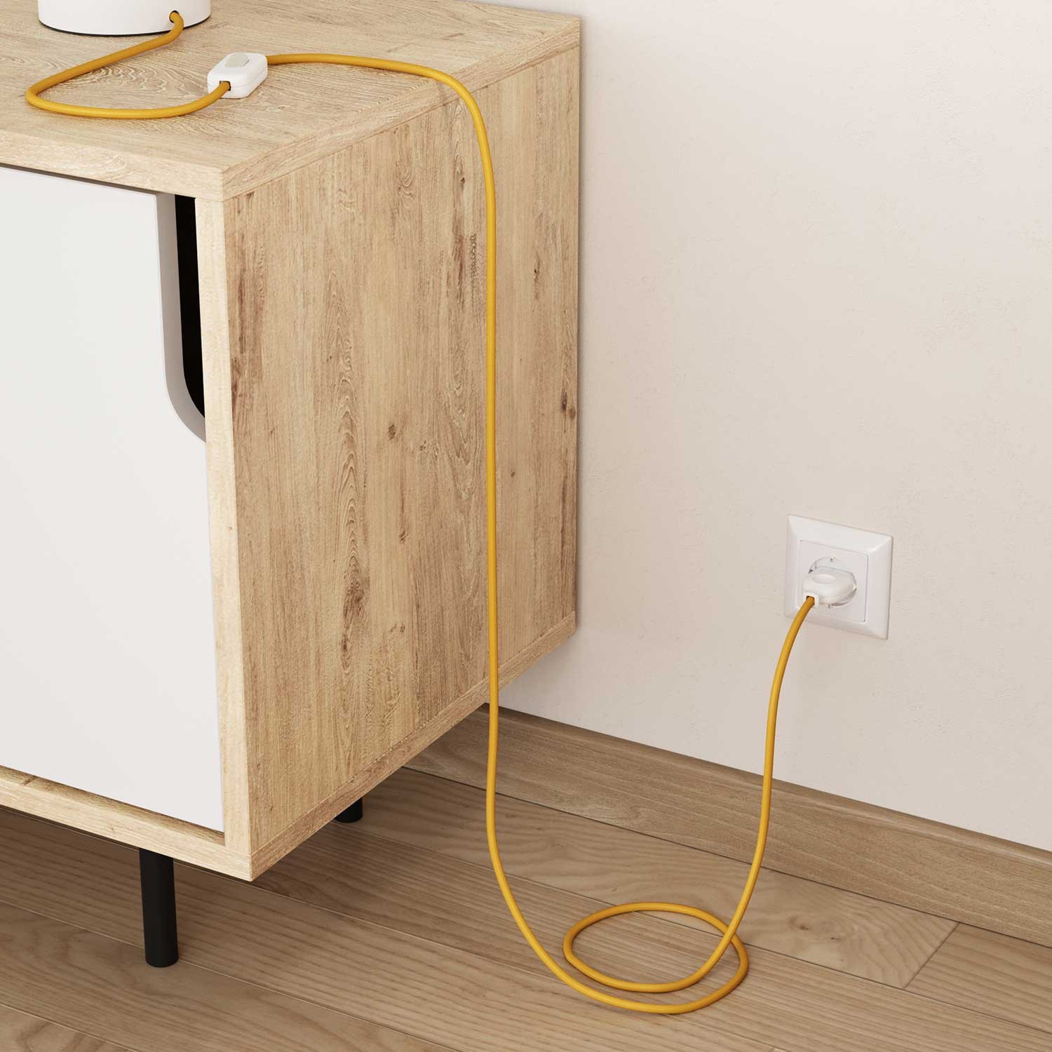 Cable Eléctrico Redondo Recubierto en tejido Efecto Seda Color Sólido, Amarillo RM10