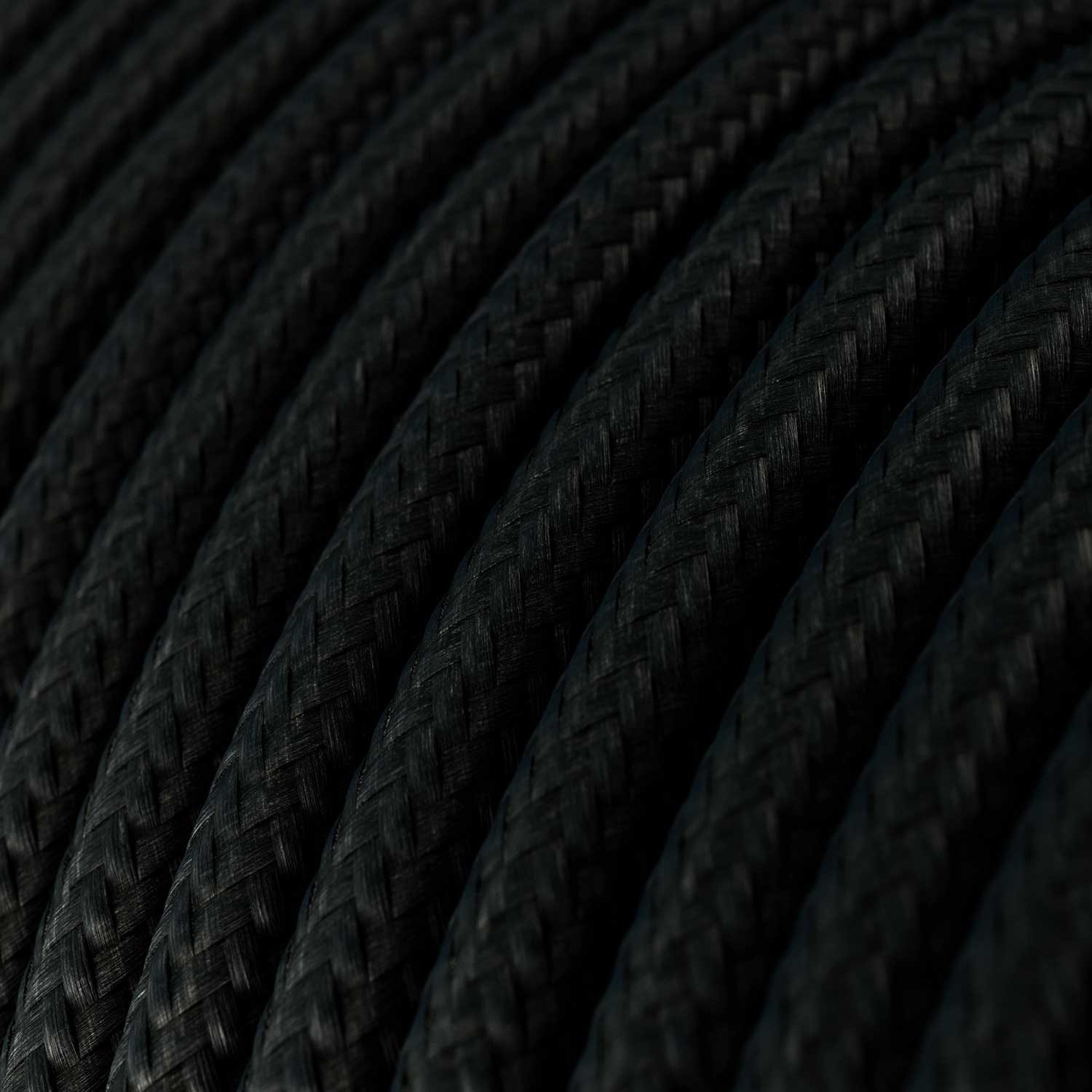 Cable Eléctrico Redondo Recubierto en tejido Efecto Seda Color Sólido, Negro RM04