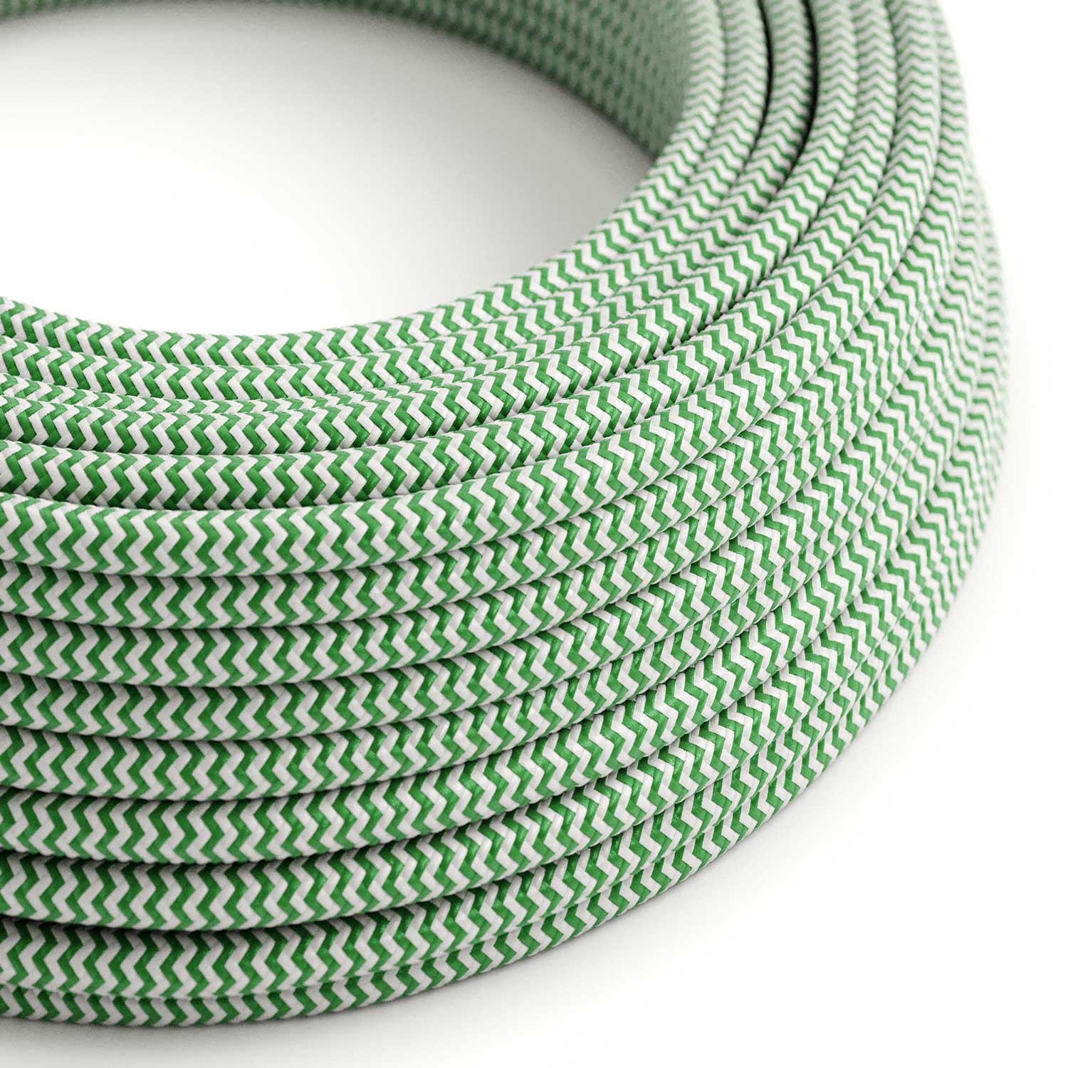Cable Eléctrico Redondo Recubierto en tejido Efecto Seda ZigZag, Verde RZ06