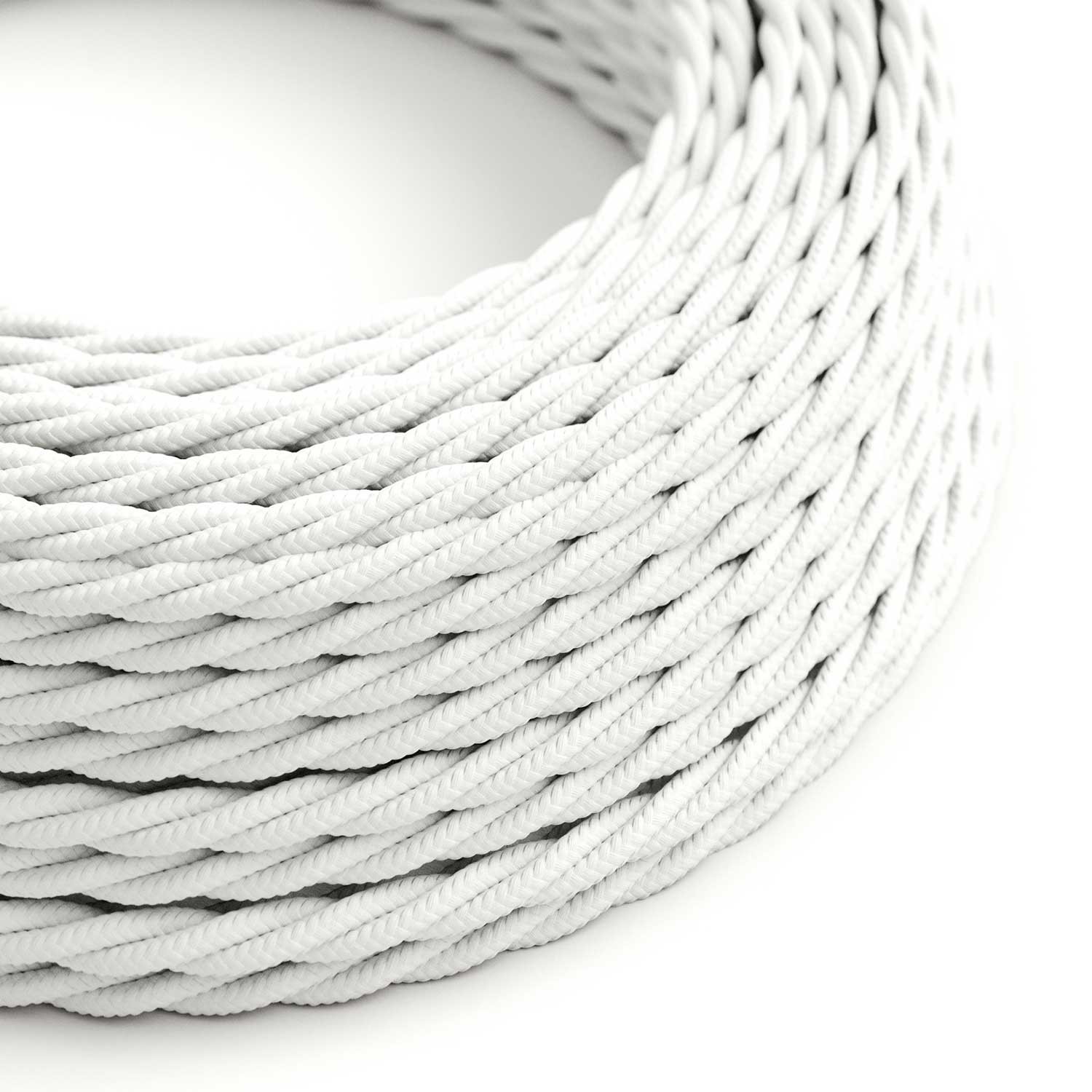 Cable Eléctrico Trenzado Recubierto en tejido Efecto Seda Color Sólido Blanco TM01