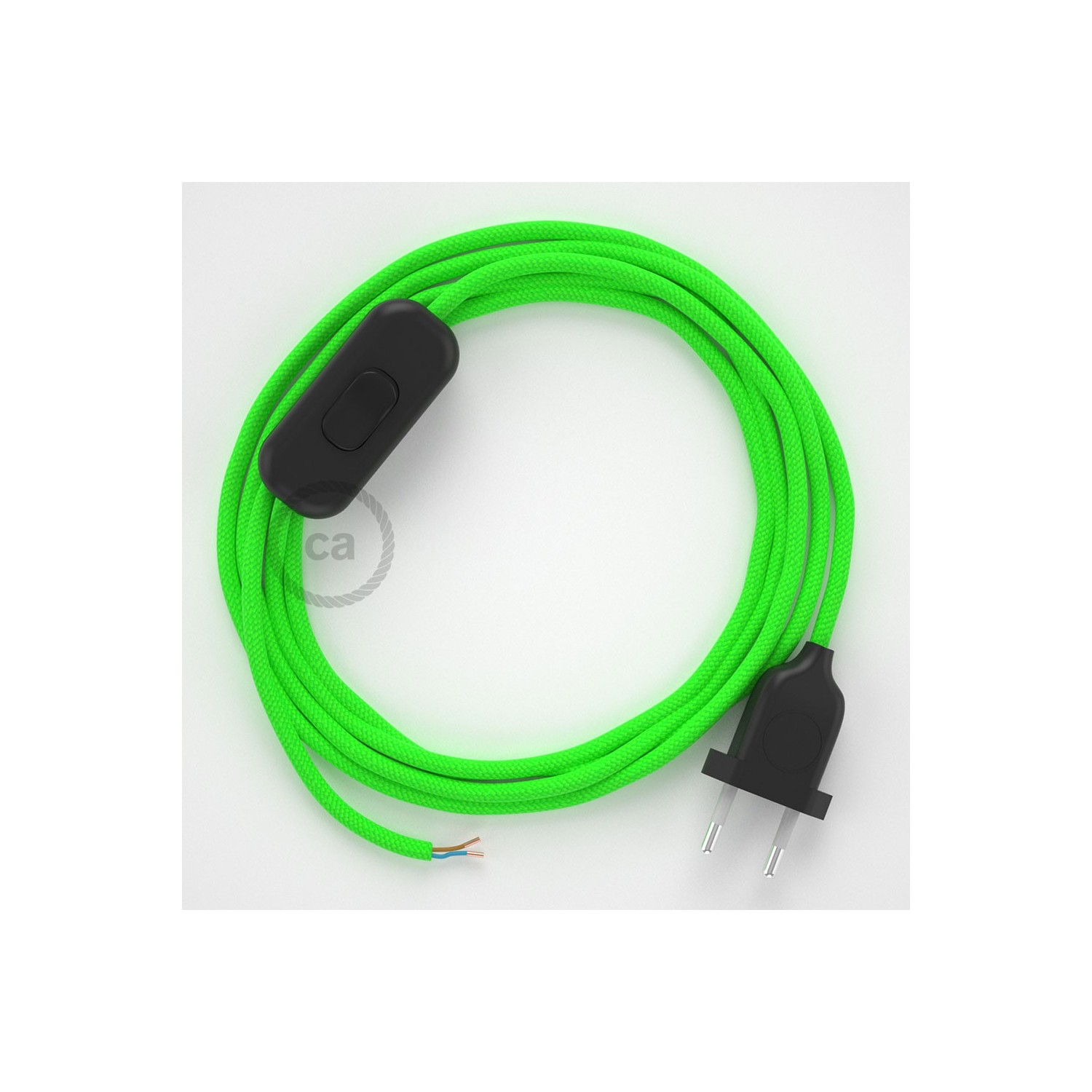 Cableado para lámpara, cable RF06 Efecto Seda Verde Flùo 1,8m. Elige tu el color de la clavija y del interruptor!