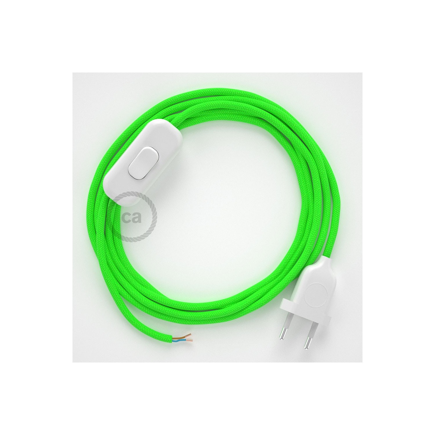 Cableado para lámpara, cable RF06 Efecto Seda Verde Flùo 1,8m. Elige tu el color de la clavija y del interruptor!