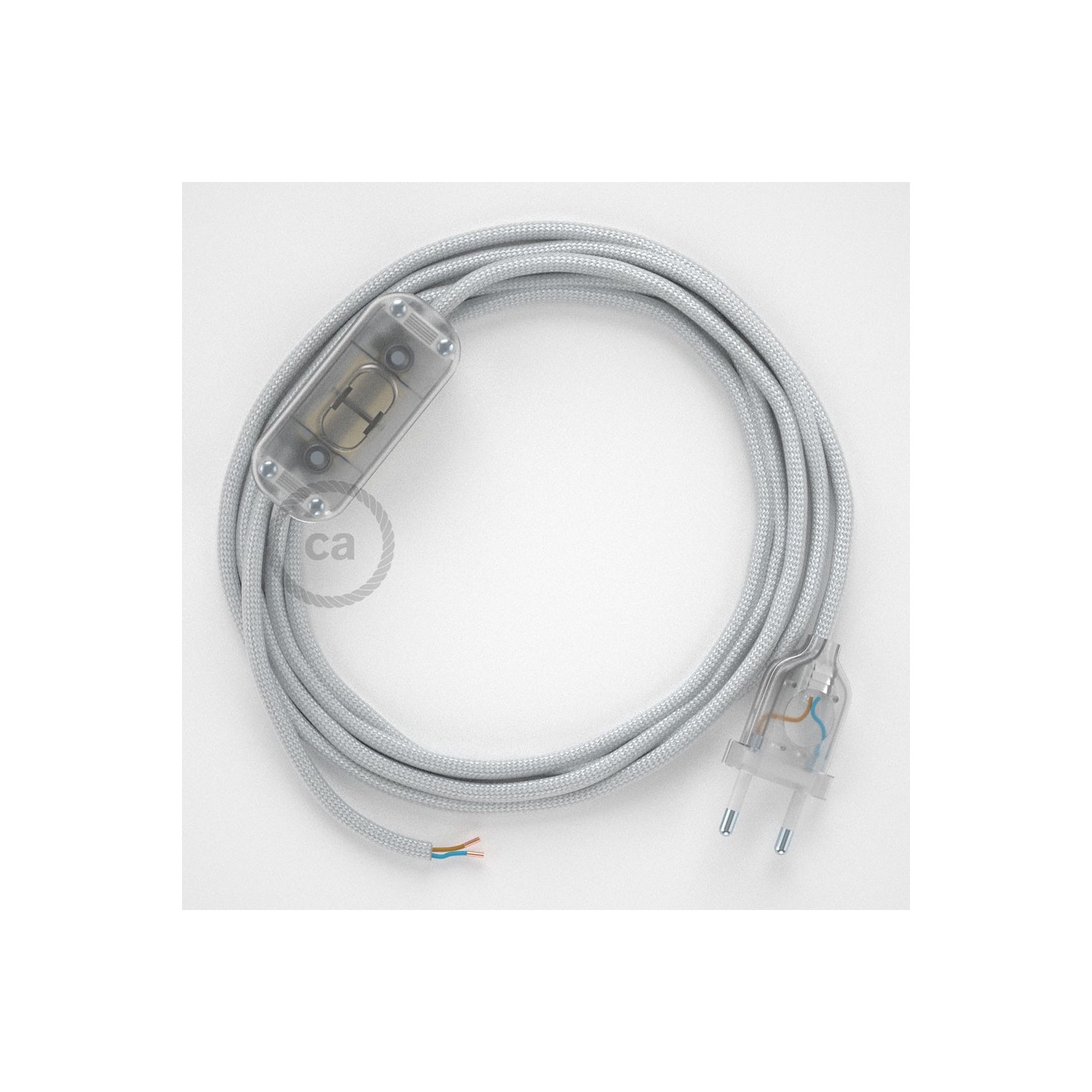 Cableado para lámpara, cable RM02 Efecto Seda Plateado 1,8m. Elige tu el color de la clavija y del interruptor!