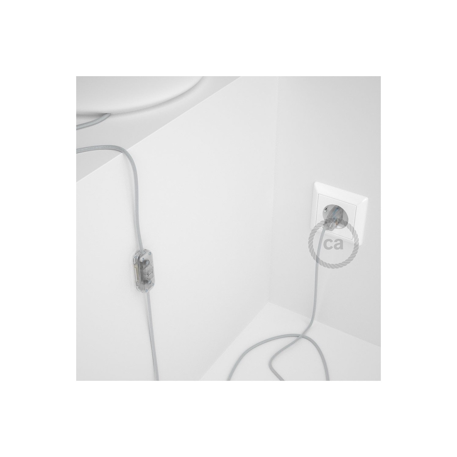 Cableado para lámpara, cable RM02 Efecto Seda Plateado 1,8m. Elige tu el color de la clavija y del interruptor!