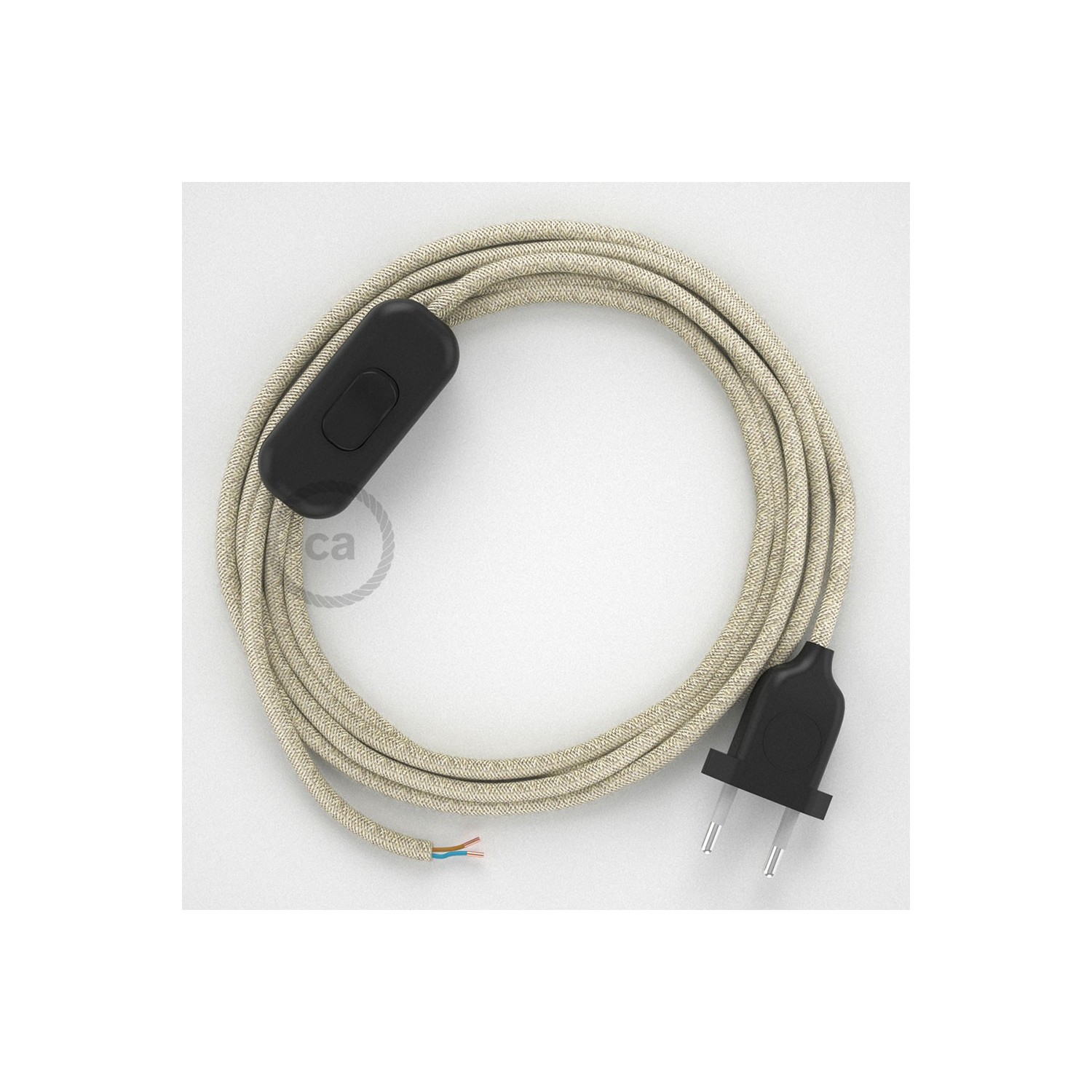 Cableado para lámpara, cable RN01 Lino Natural Neutro 1,8m. Elige tu el color de la clavija y del interruptor!