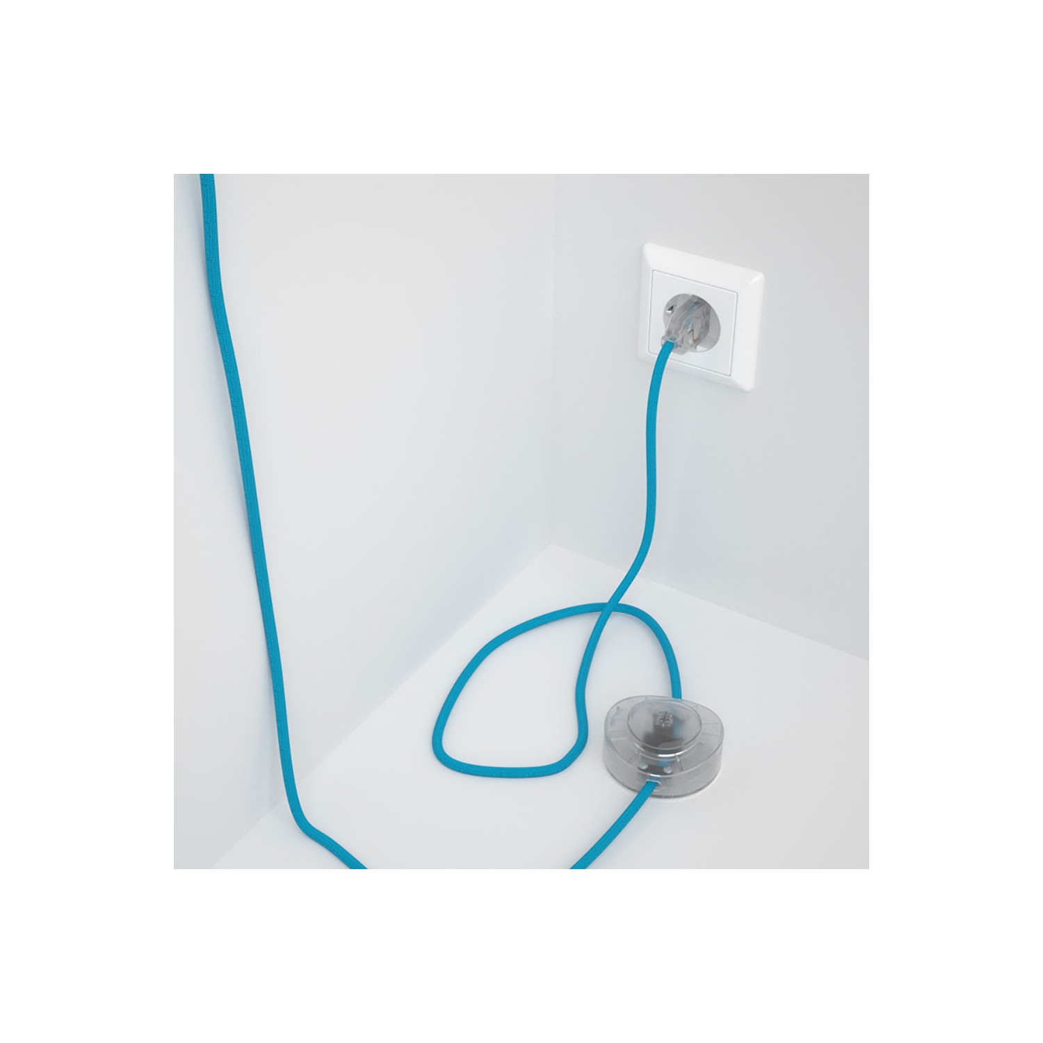 Cableado para lámpara de pie, cable RM11 Efecto Seda Celeste 3 m. Elige tu el color de la clavija y del interruptor!
