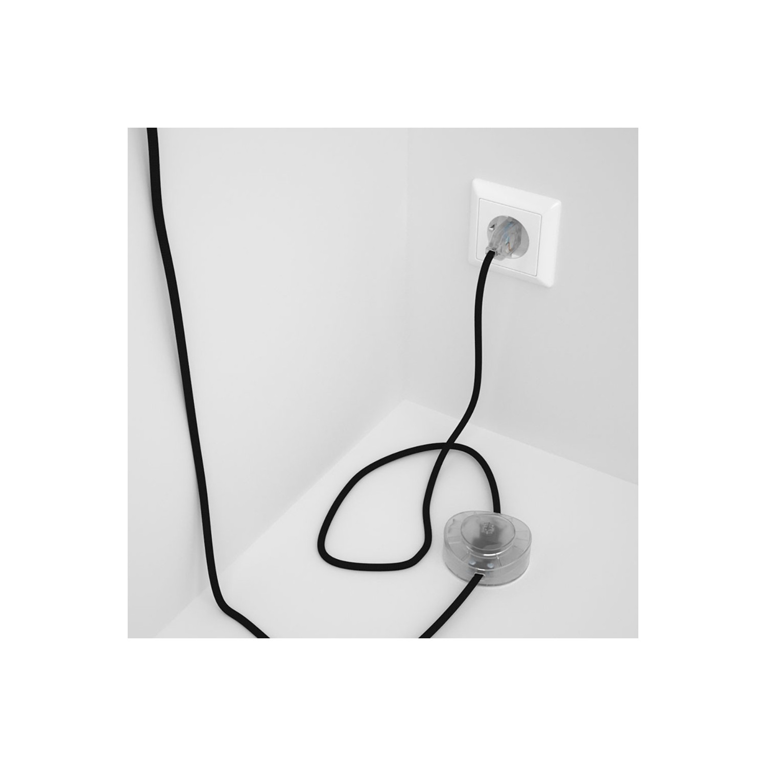 Cableado para lámpara de pie, cable RM04 Efecto Seda Negro 3 m. Elige tu el color de la clavija y del interruptor!