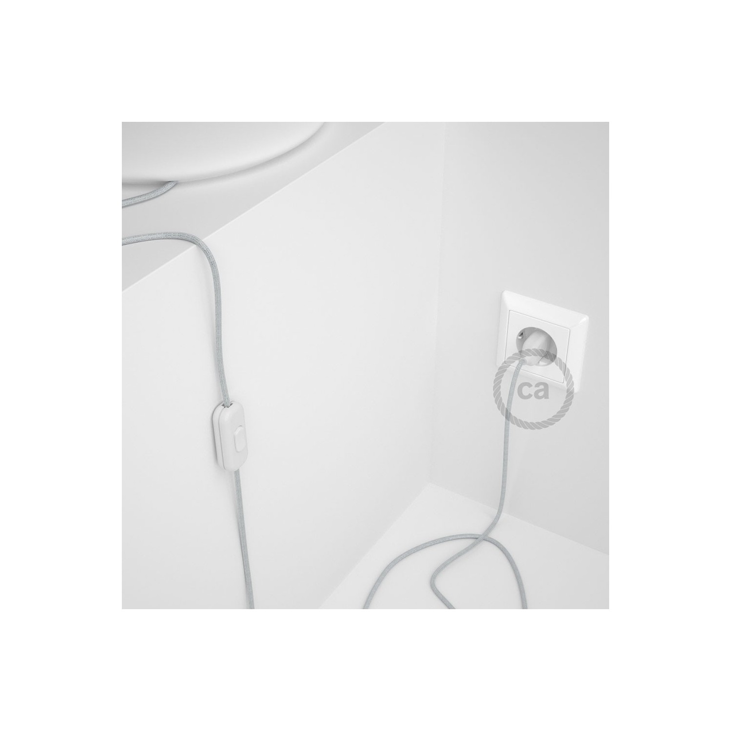 Cableado para lámpara, cable RL01 Efecto Seda Glitter Blanco 1,8m. Elige tu el color de la clavija y del interruptor!