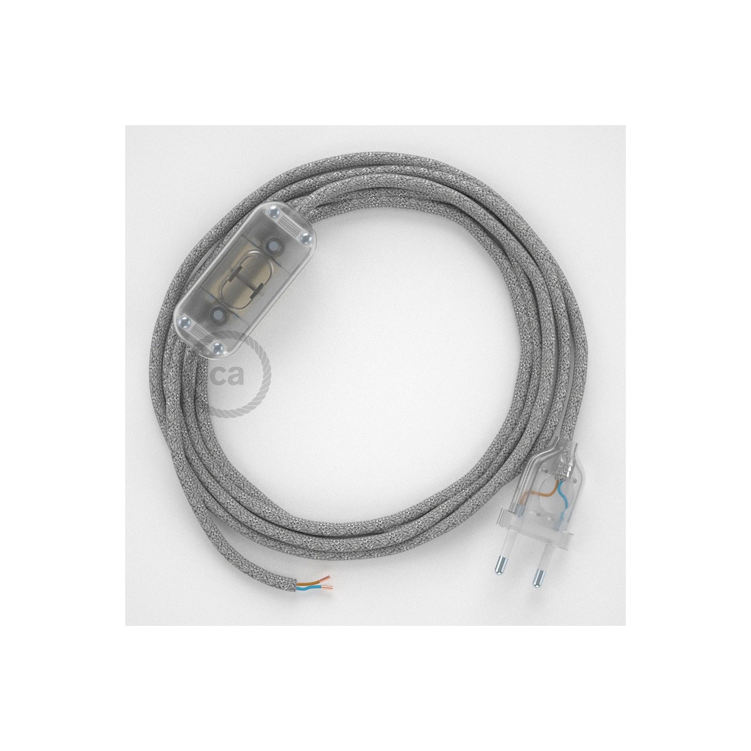 Cableado para lámpara, cable RL02 Efecto Seda Glitter Plateado 1,8m. Elige tu el color de la clavija y del interruptor!