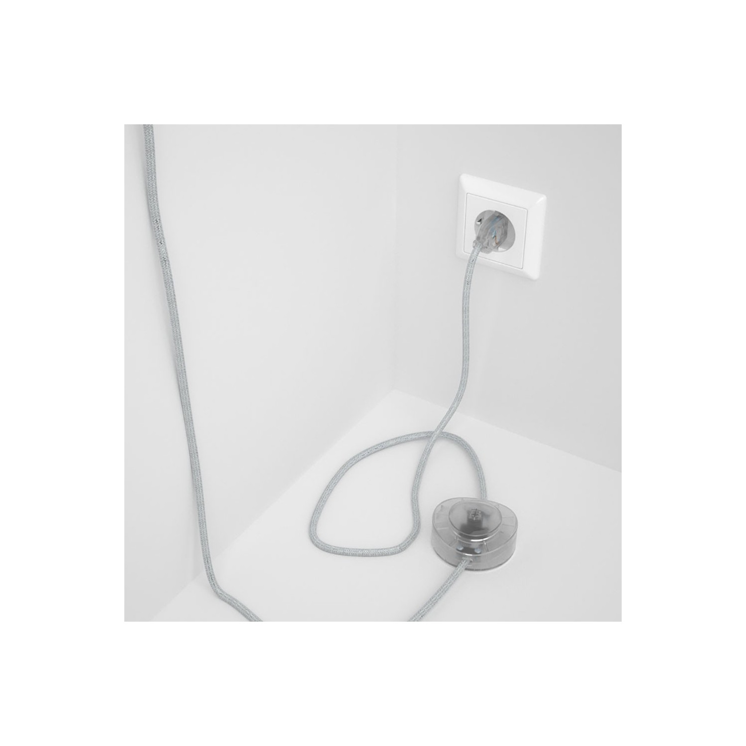 Cableado para lámpara de pie, cable RL01 Efecto Seda Glitter Blanco 3 m. Elige tu el color de la clavija y del interruptor!