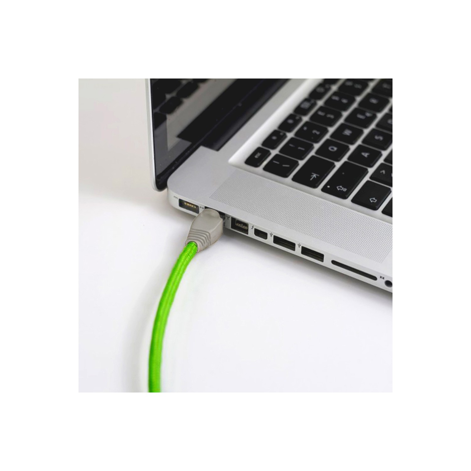 Cable LAN - Ethernet Textil RF06 Verde Fluorescente - Cat 5e - RJ45