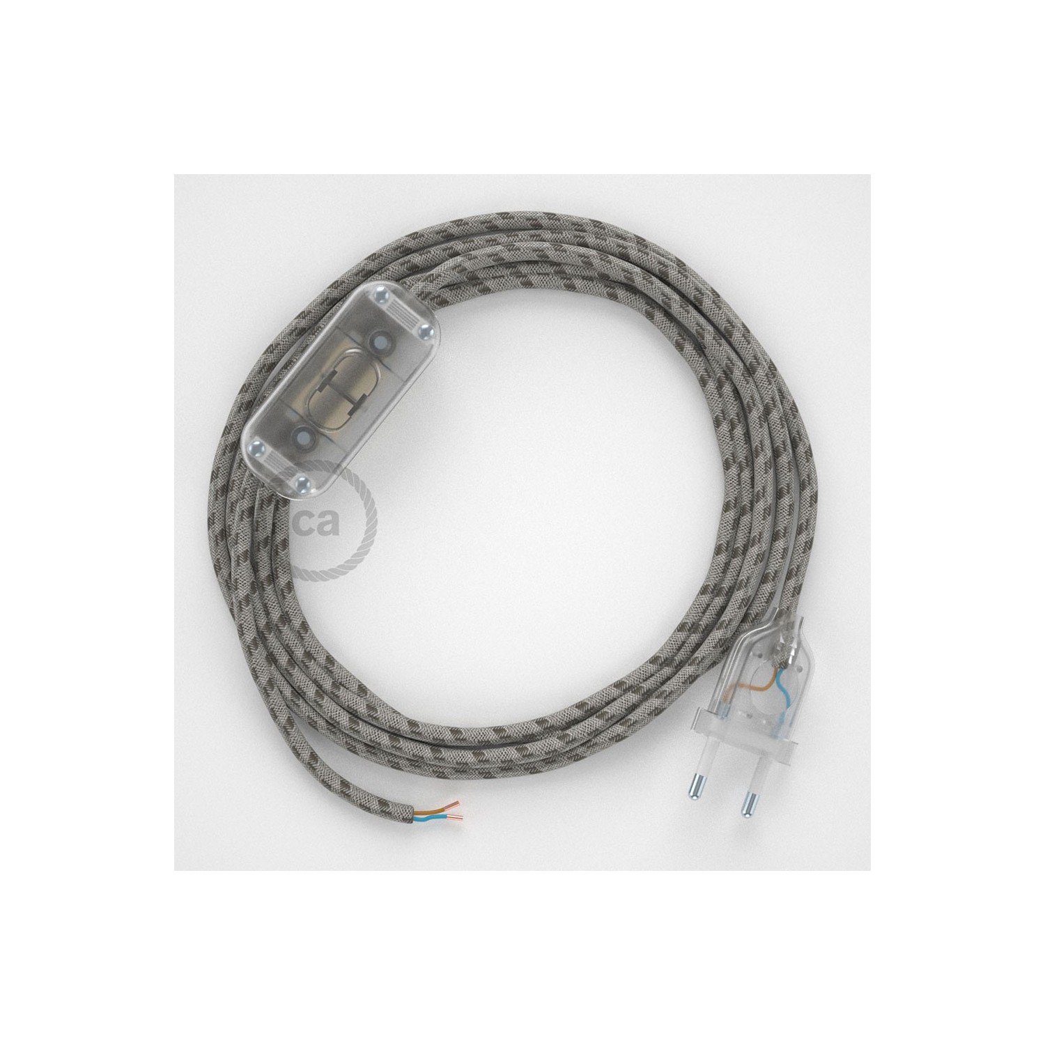 Cableado para lámpara, cable RD53 Algodón y Lino Stripes Corteza 1,8m. Elige tu el color de la clavija y del interruptor!