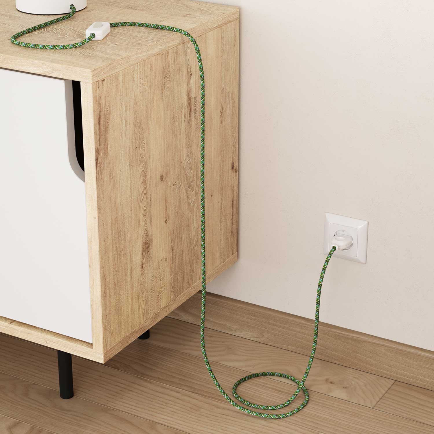 Cable eléctrico Redondo recubierto en tejido efecto seda RX05 Pixel Verde