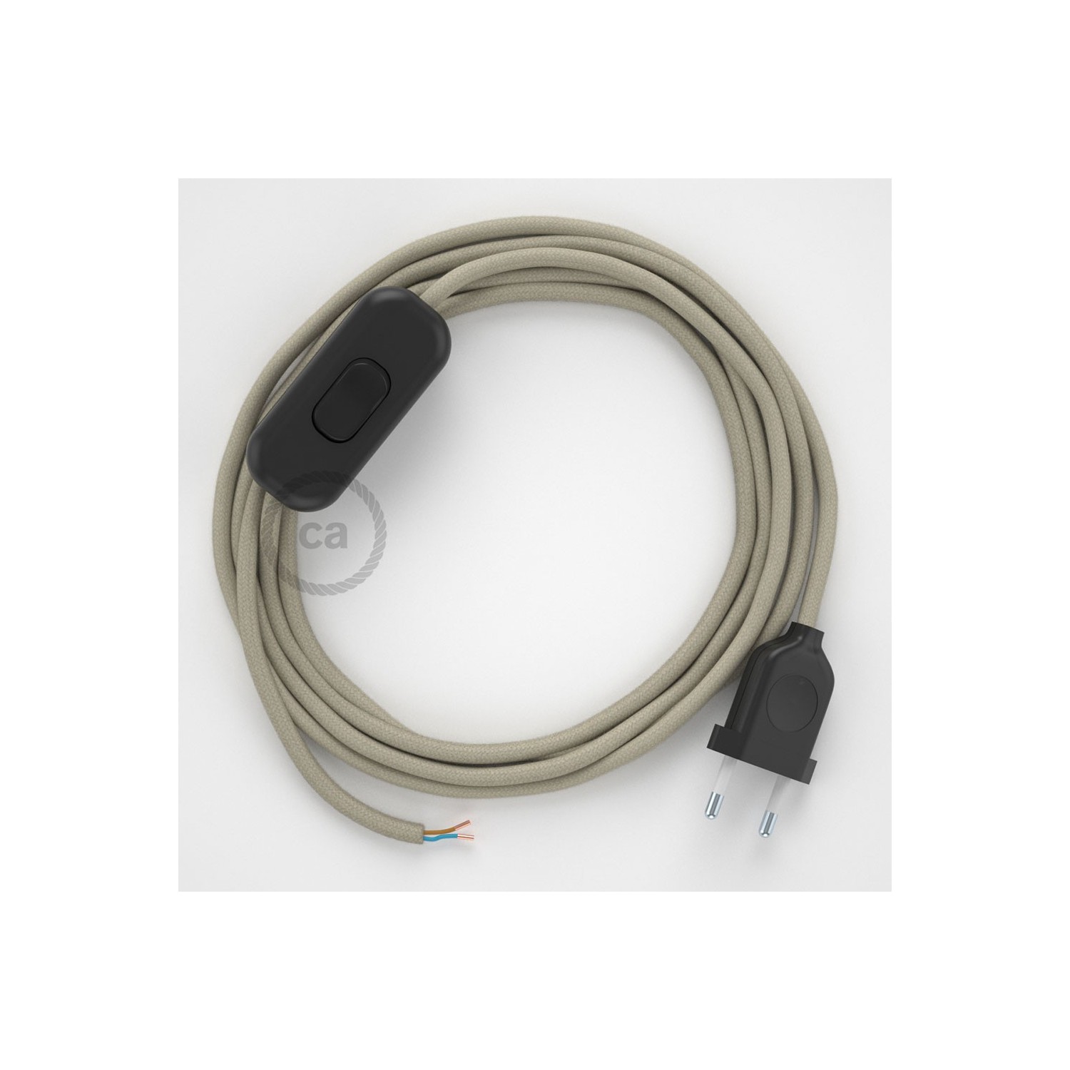 Cableado para lámpara, cable RC43 Algodón Gris Pardo 1,8m. Elige tu el color de la clavija y del interruptor!