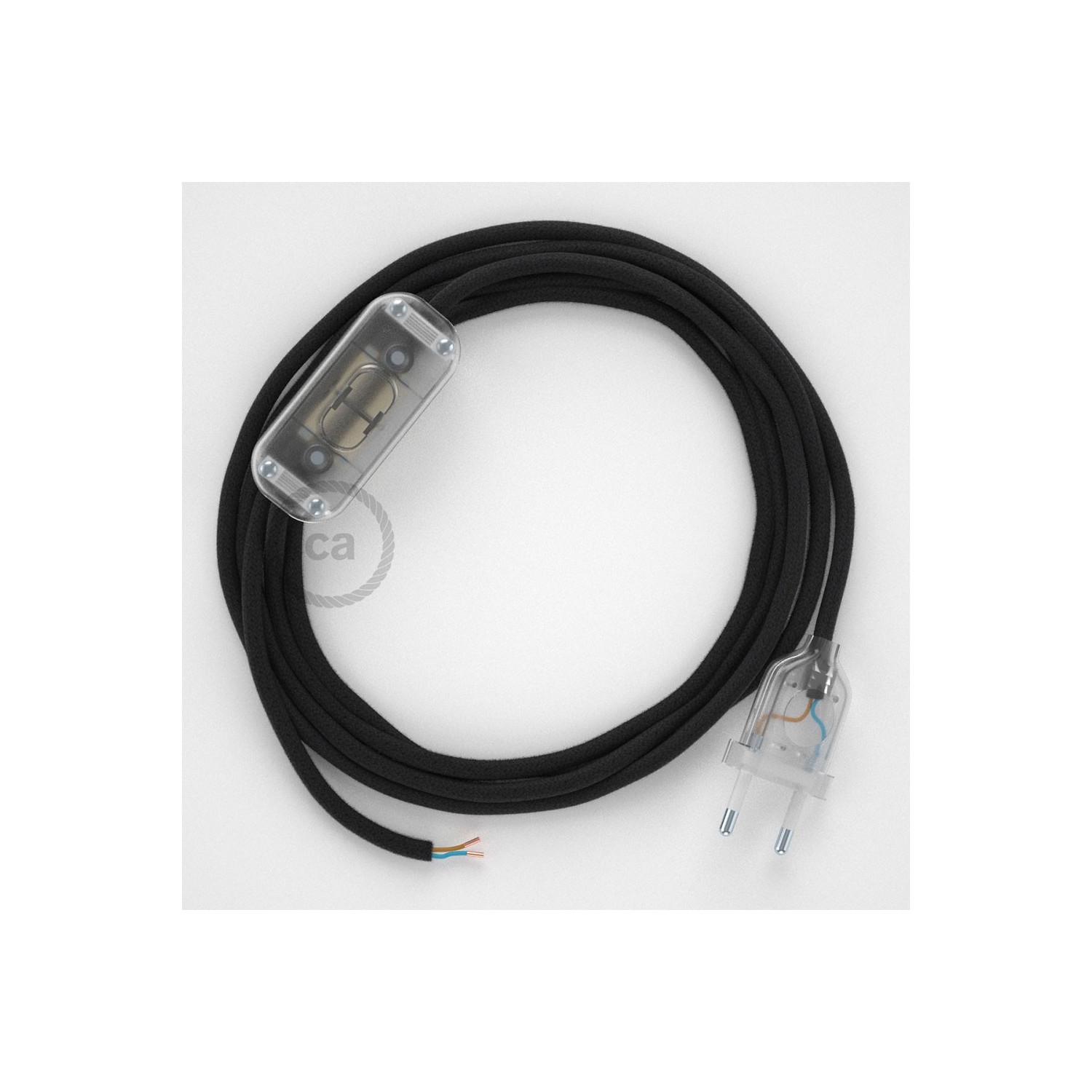 Cableado para lámpara, cable RC04 Algodón Negro 1,8m. Elige tu el color de la clavija y del interruptor!