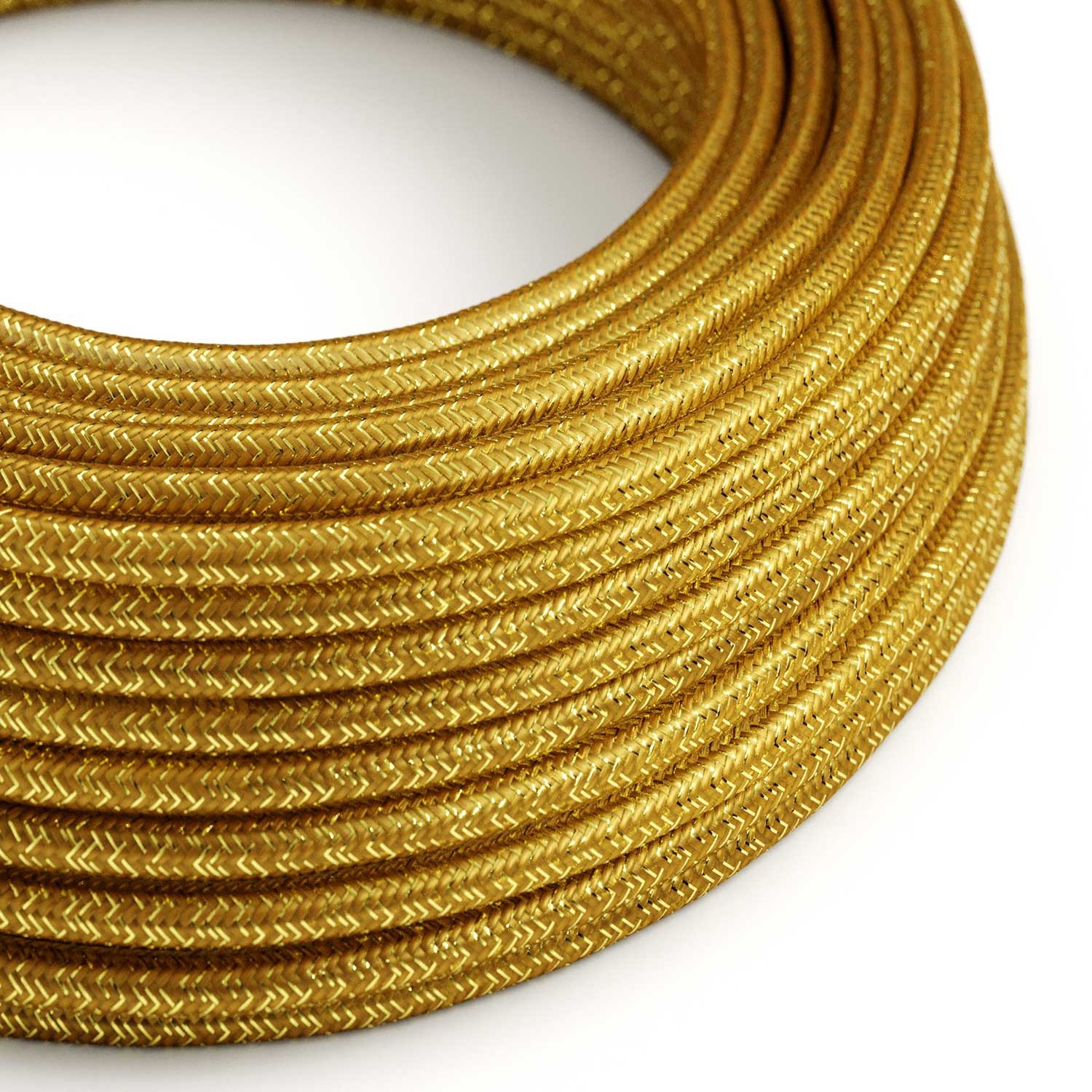 Cable Eléctrico Redondo Recubierto en tejido Efecto Seda Color Sólido, Dorado Glitter RL05