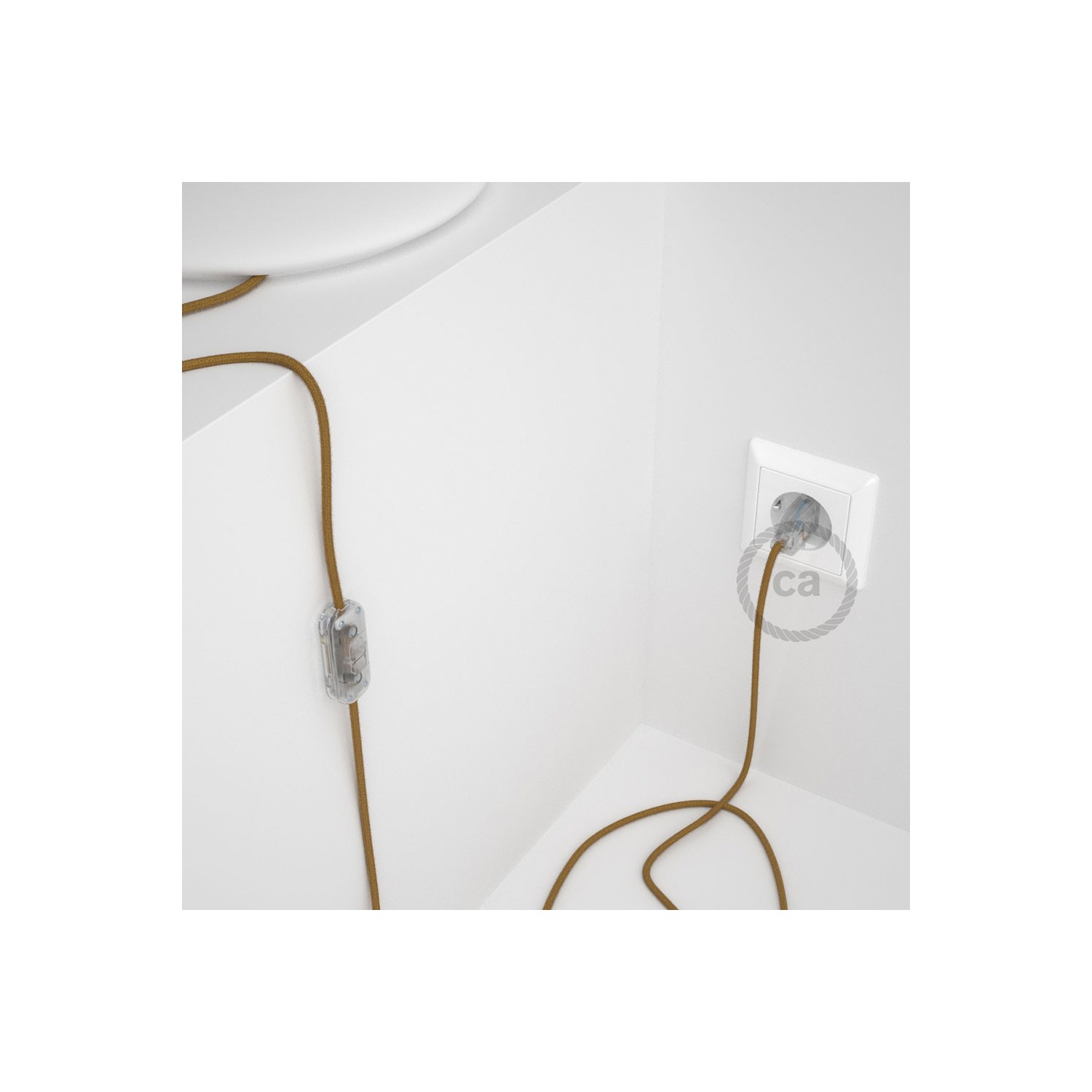 Cableado para lámpara, cable RC31 Algodón Miel Dorado 1,8m. Elige tu el color de la clavija y del interruptor!