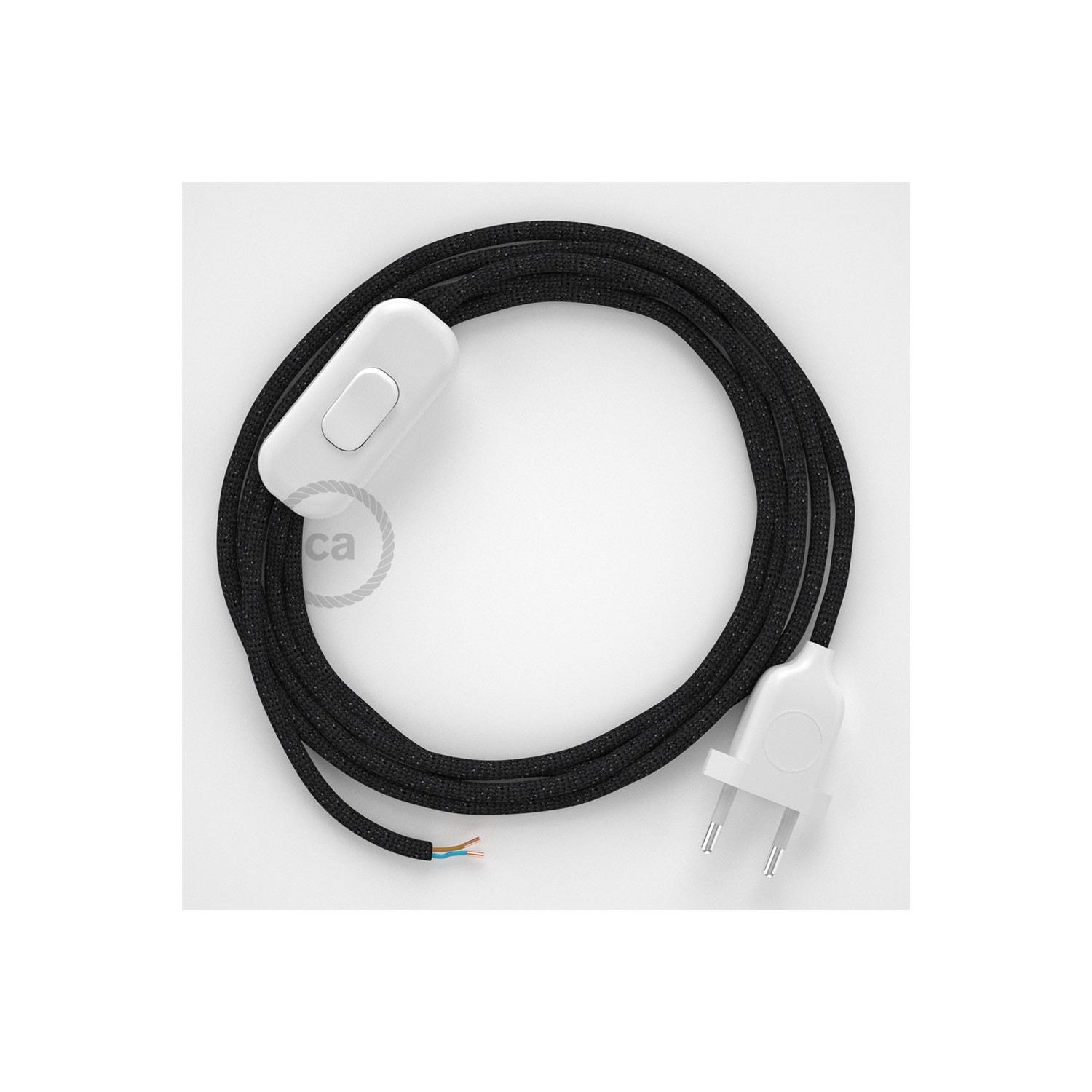 Cableado para lámpara, cable RL04 Efecto Seda Glitter Negro 1,8m. Elige tu el color de la clavija y del interruptor!