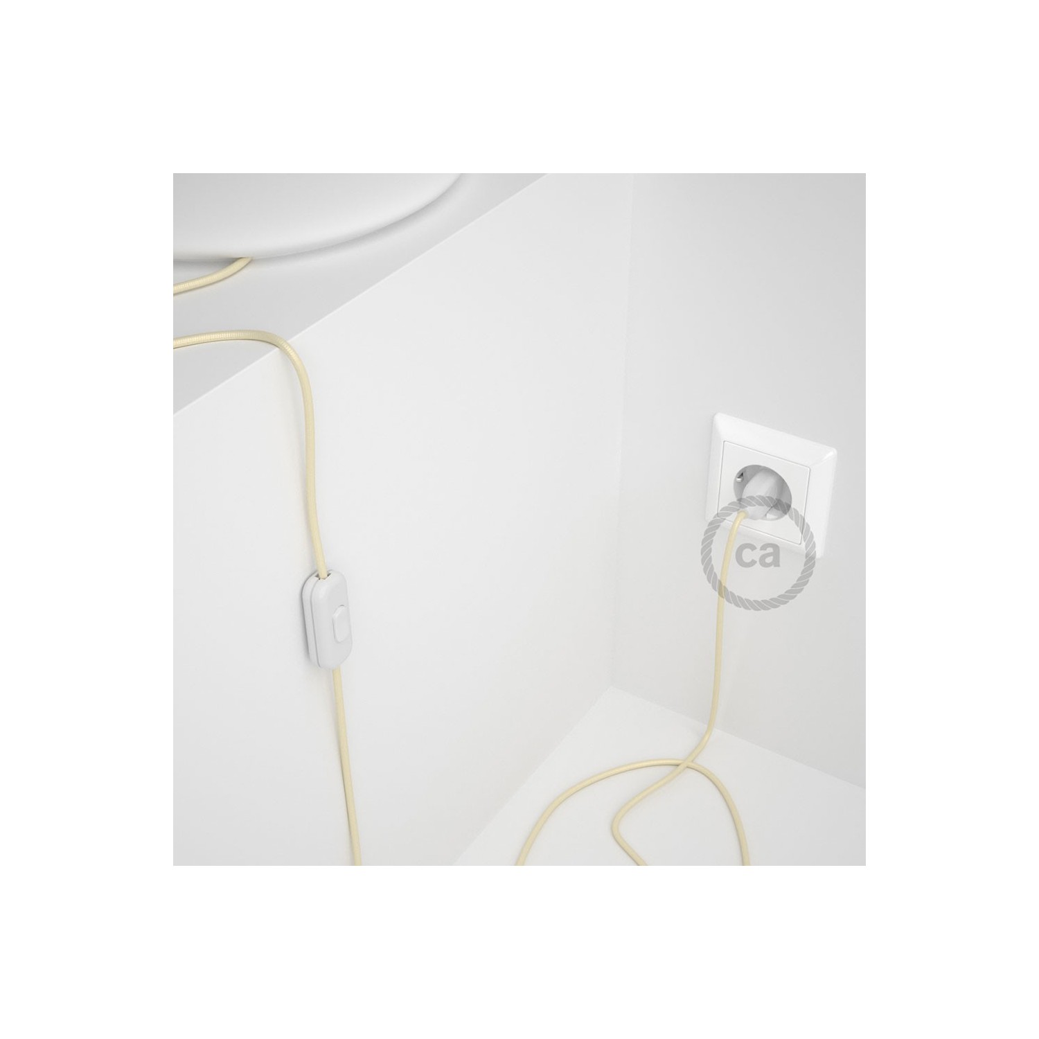 Cableado para lámpara, cable RM00 Efecto Seda Marfil 1,8m. Elige tu el color de la clavija y del interruptor!