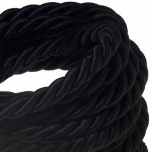 Cordón XL, cable eléctrico 3x0,75, recubierto en tejido negro brillante. Diámetro: 16mm.
