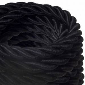 Cordón 2XL, cable eléctrico 3x0,75, recubierto en tejido negro brillante. Diámetro: 24mm.