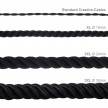 Cordón 2XL, cable eléctrico 3x0,75, recubierto en tejido negro brillante. Diámetro: 24mm.