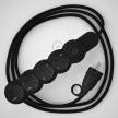 Multienchufe con cable en tejido colorado efecto seda Negro RM04 y clavija Schuko con anillo comfort