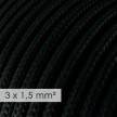 Multienchufe con cable en tejido colorado efecto seda Negro RM04 y clavija Schuko con anillo comfort