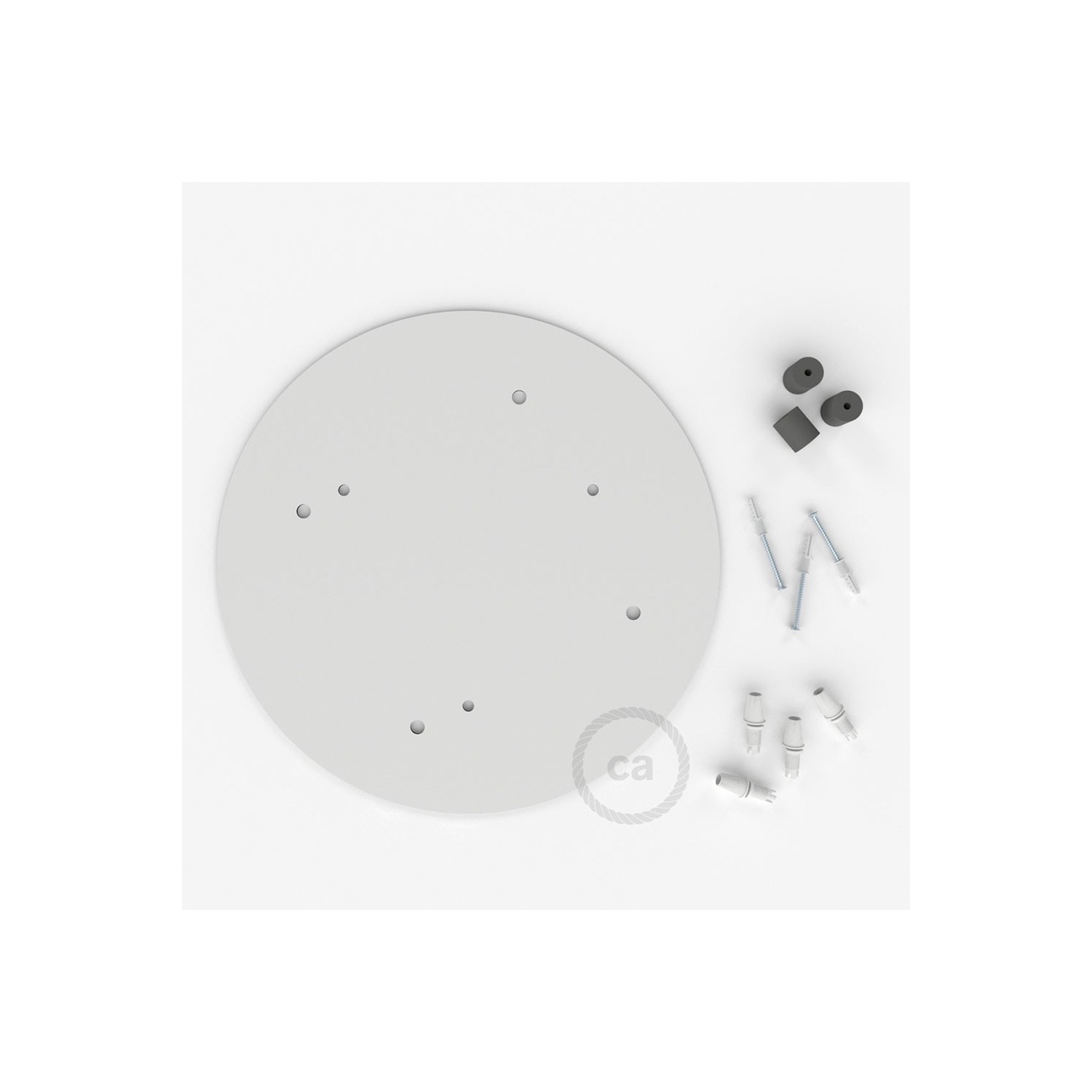 escudo XXL circular 35cm a 4 agujeros blanco completo de accesorios