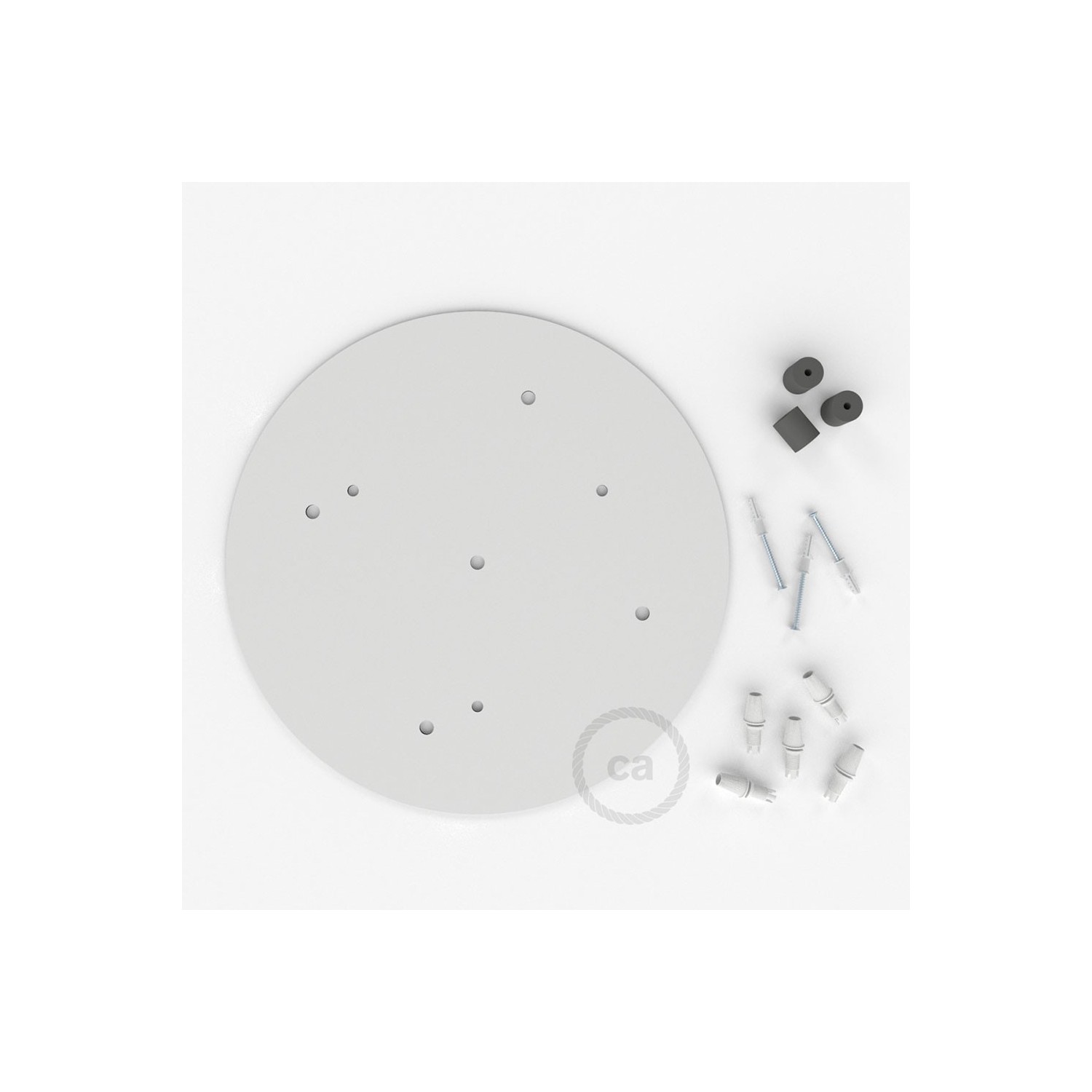 escudo XXL circular 35cm a 5 agujeros blanco completo de accesorios