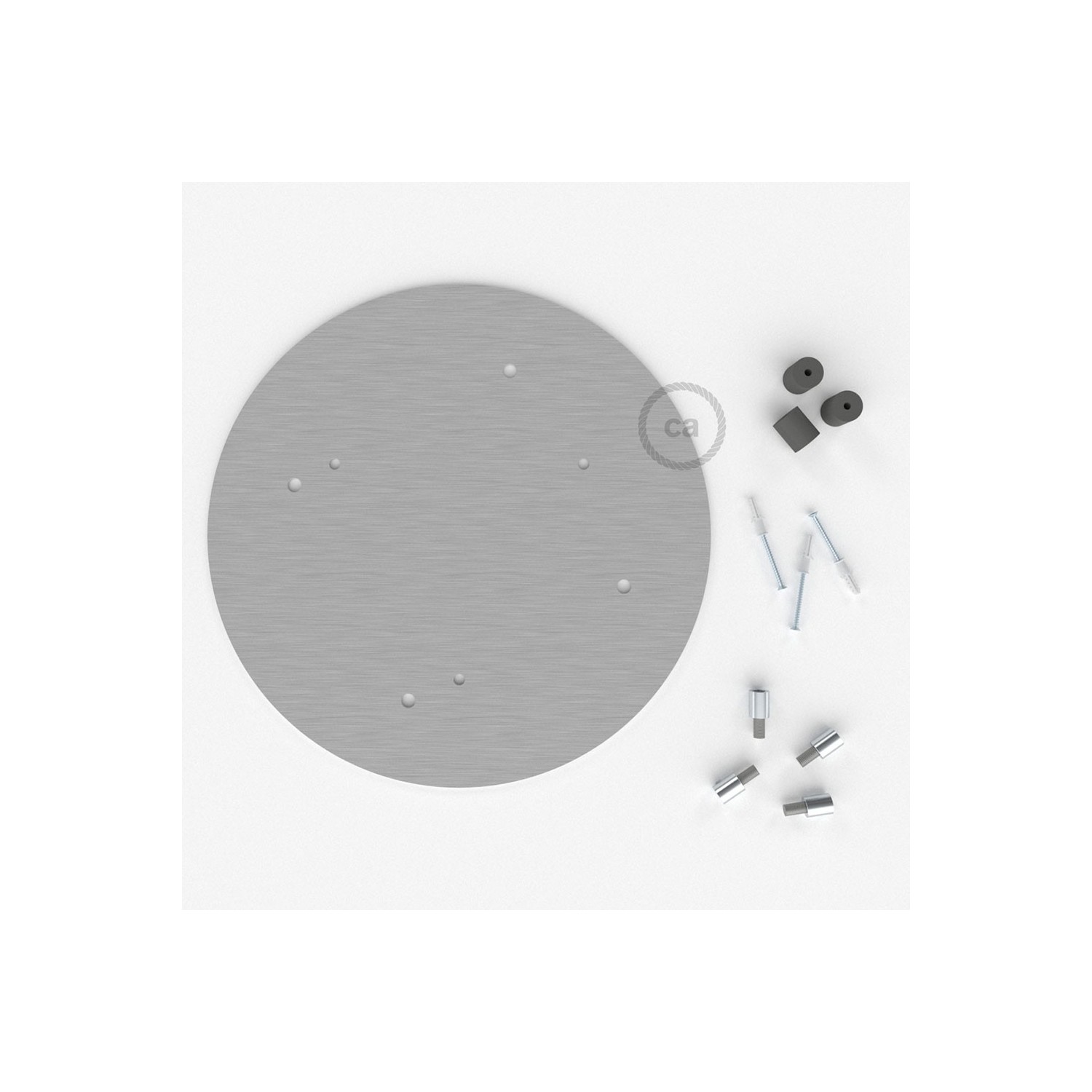 Escudo XXL circular 35cm a 4 agujeros acero satinado completo de accesorios