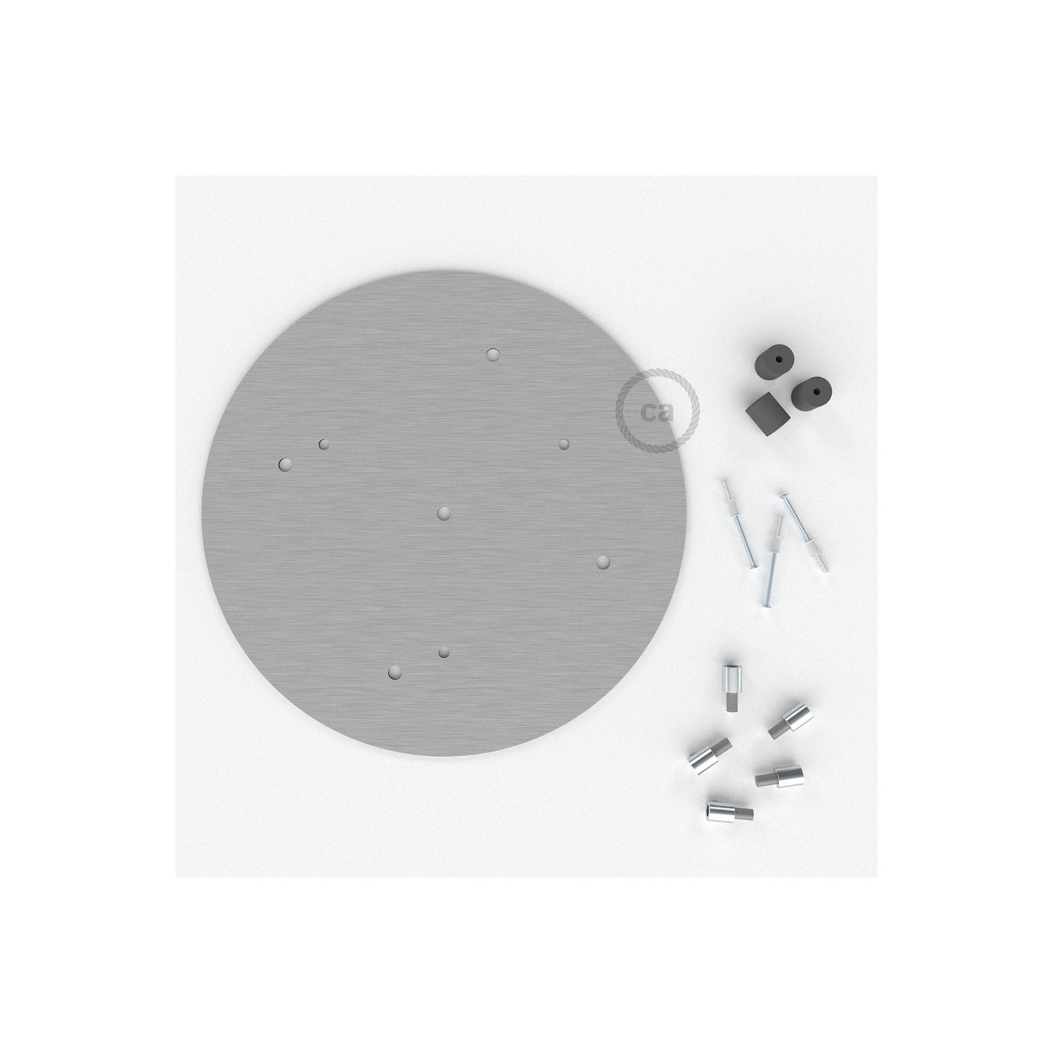 Escudo XXL circular 35cm a 5 agujeros acero satinado completo de accesorios