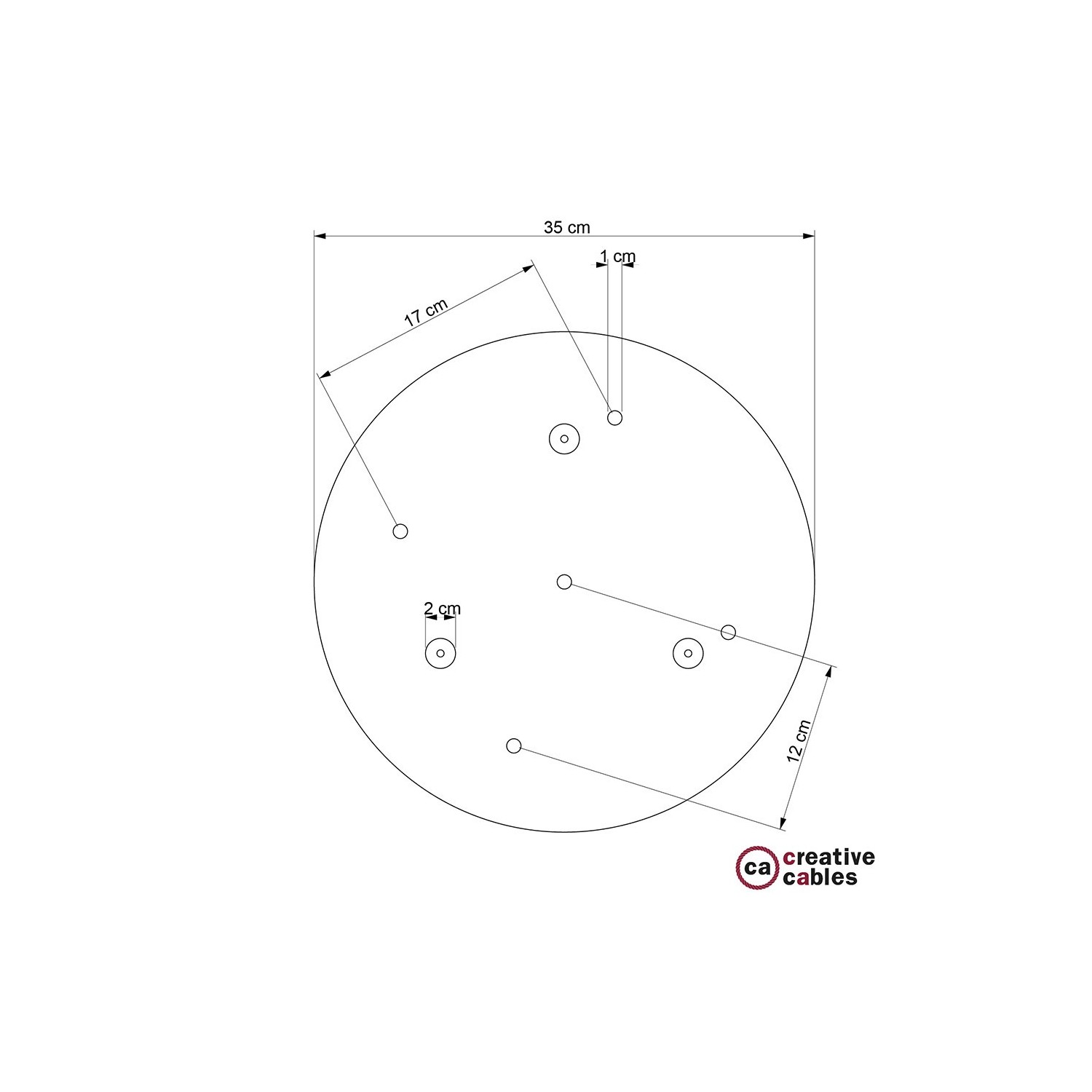 Escudo XXL circular 35cm a 5 agujeros cobre satinado completo de accesorios